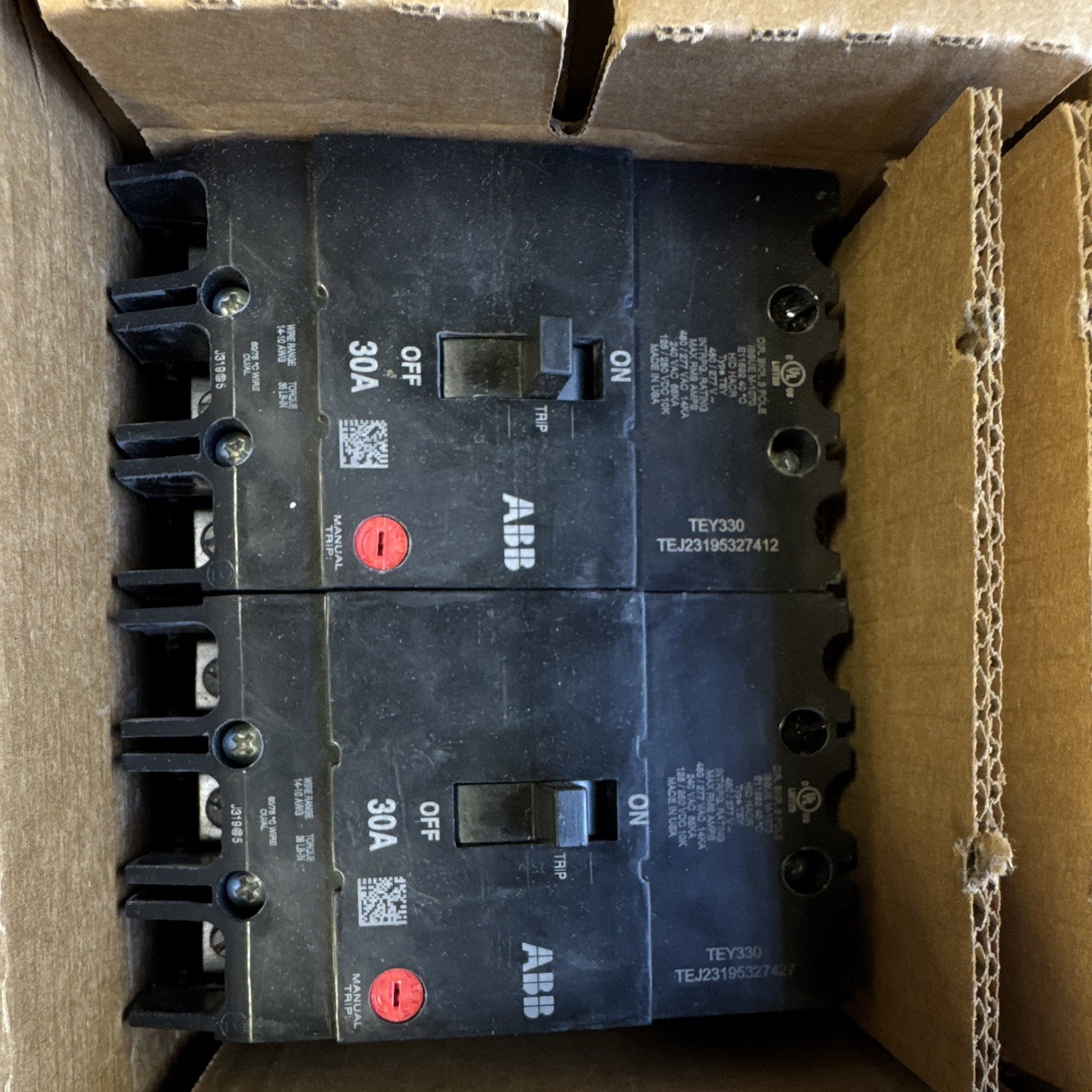 ABB TEY330 30A 480VAC 3-Pole Bolt-On Molded Case Circuit Breaker, 2 Pack