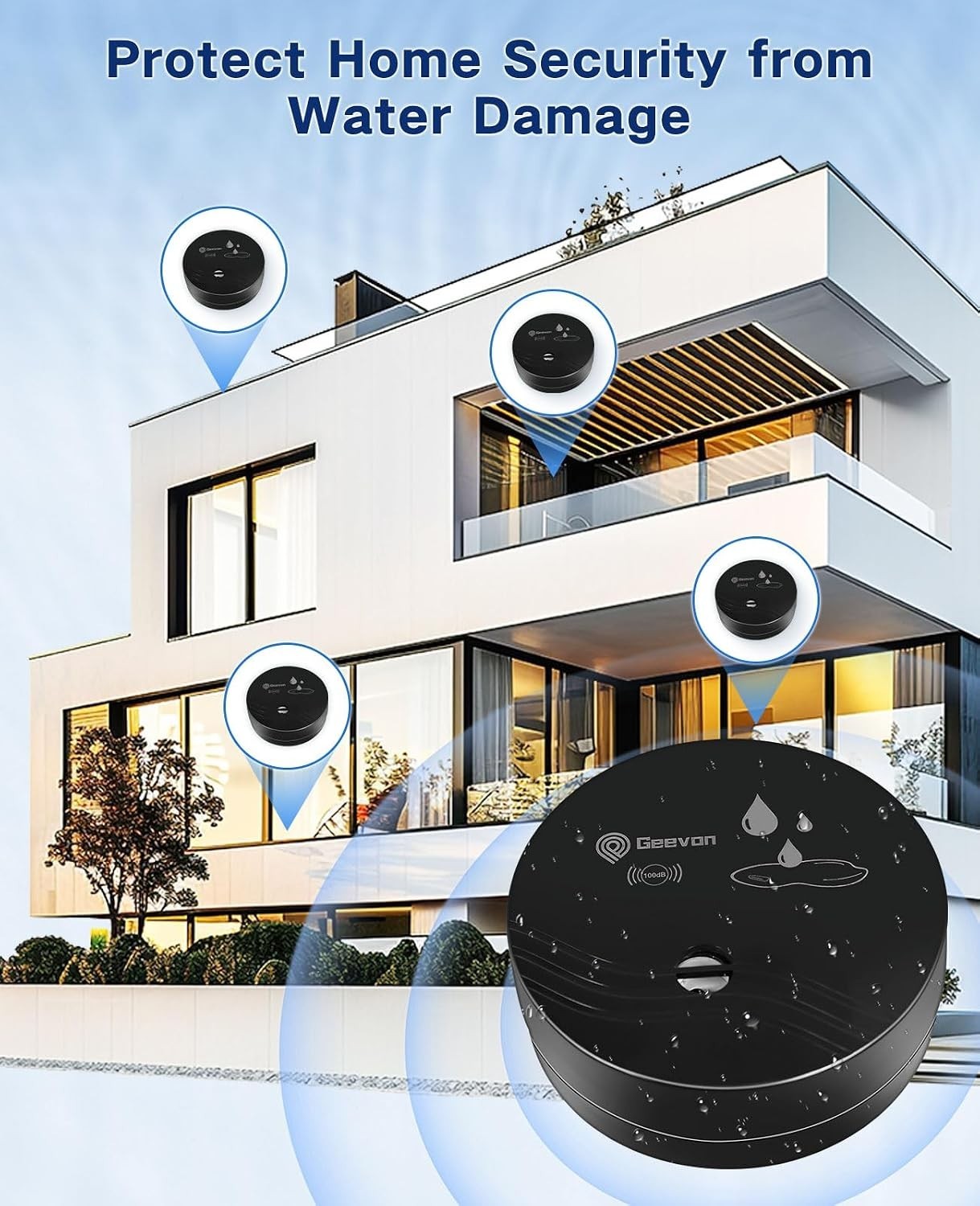 Water Leak Detector Alarm 100dB Loud Battery-Operated Home Flood Sensor