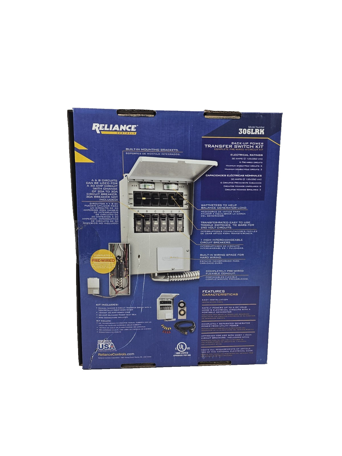 Reliance Controls 306LRK Pro/Tran 2 Transfer Switch Kit 6-Circuit 8000 Watts NEW
