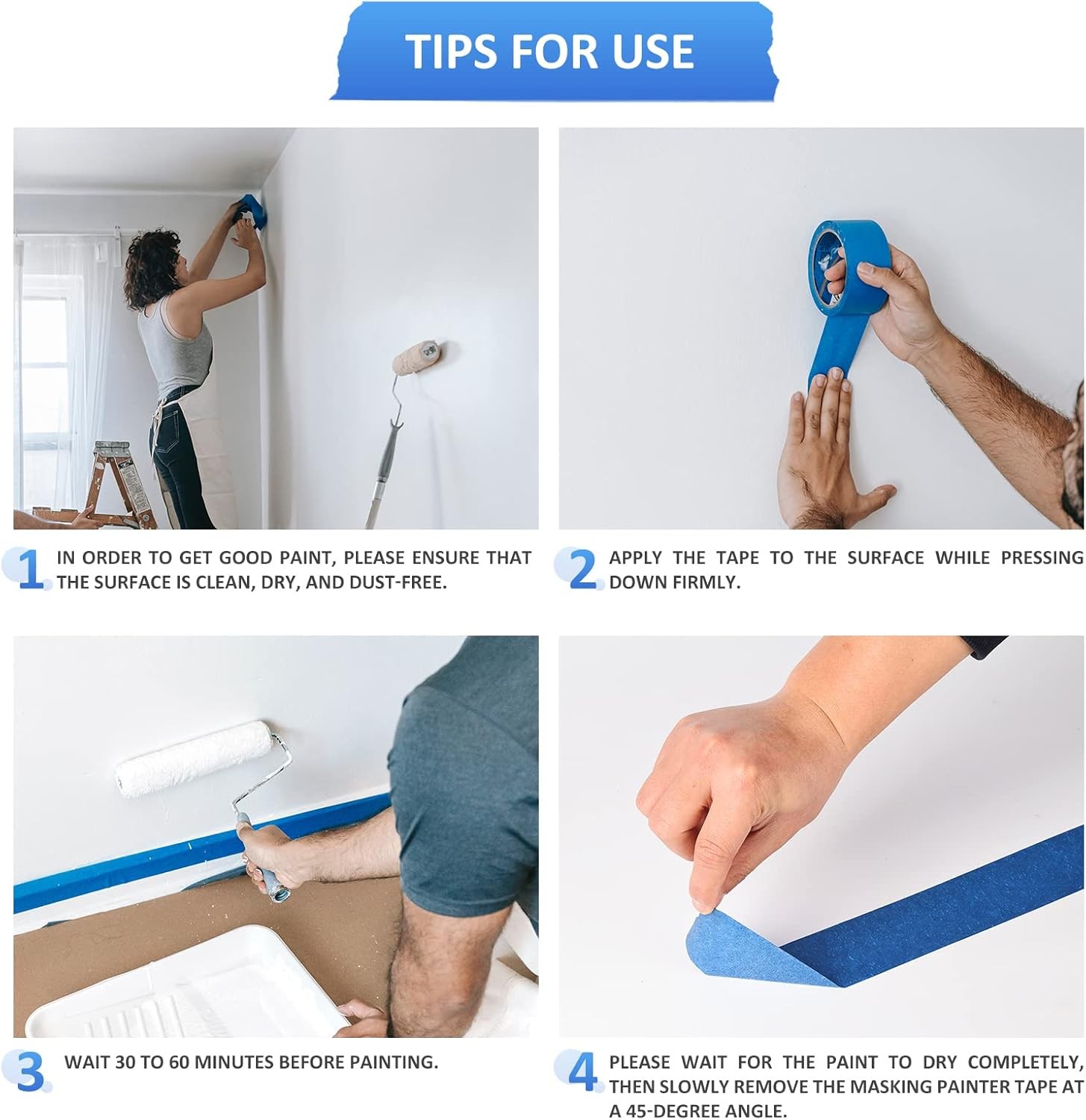 10 Pieces Painter’s Tape 2inch Masking Tape 55Yard Multi Surface Wall Paint Blue
