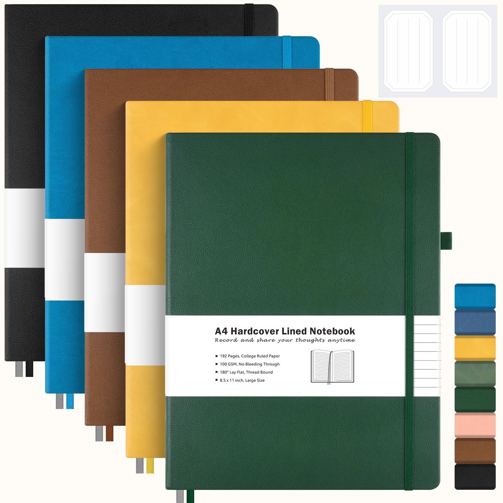 5 Pack College Ruled Notebook, A4 Hardcover Leather Notebook A4, Multicolor 2