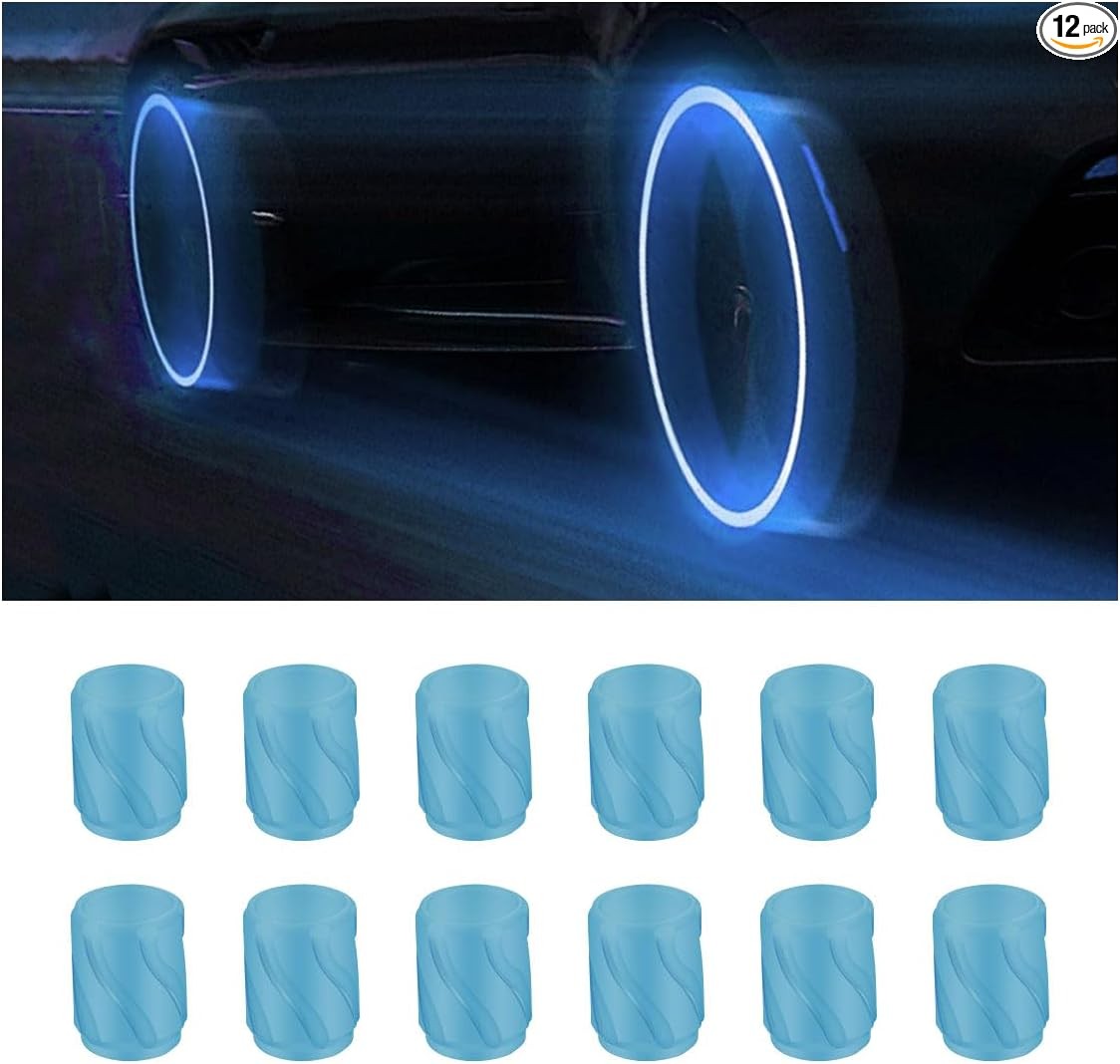 Glow in the Dark Blue Tire Valve Stem Caps, Fluorescent & Waterpro Color: Blue