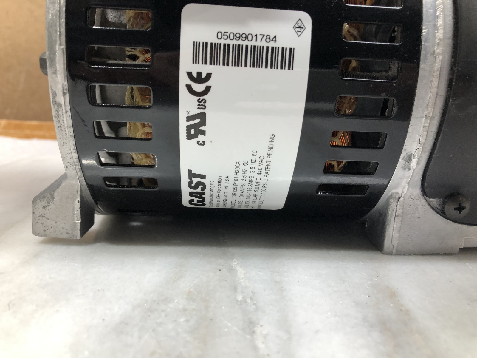 GAST 74R135-P101-H200X, 100-115 AMPS 2.5 HZ 60 PUMP, MAX DUTY of 100 PSIG