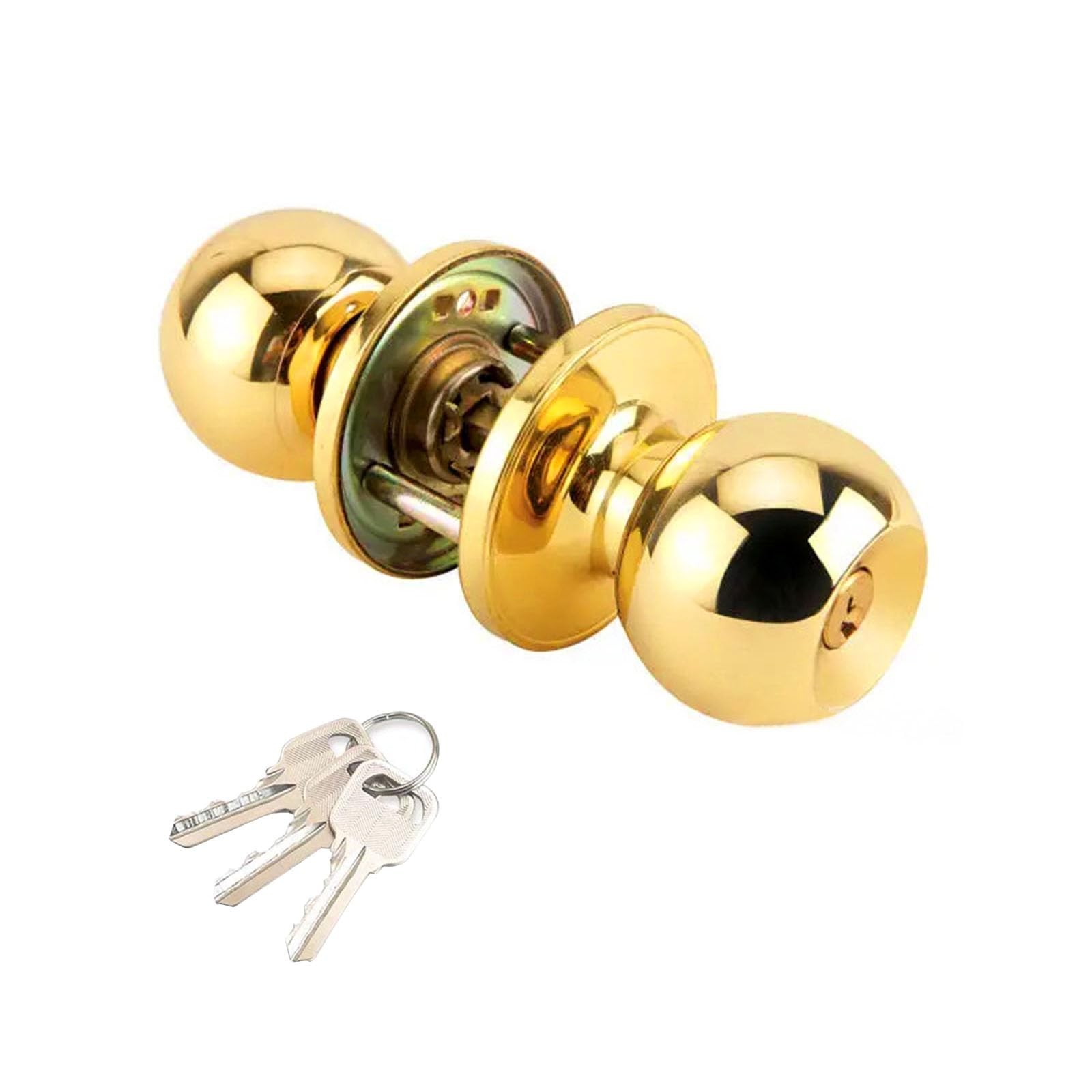 Gold Door Knobs with Lock and Keys, Interior and Exterior Door Lock, Standard…