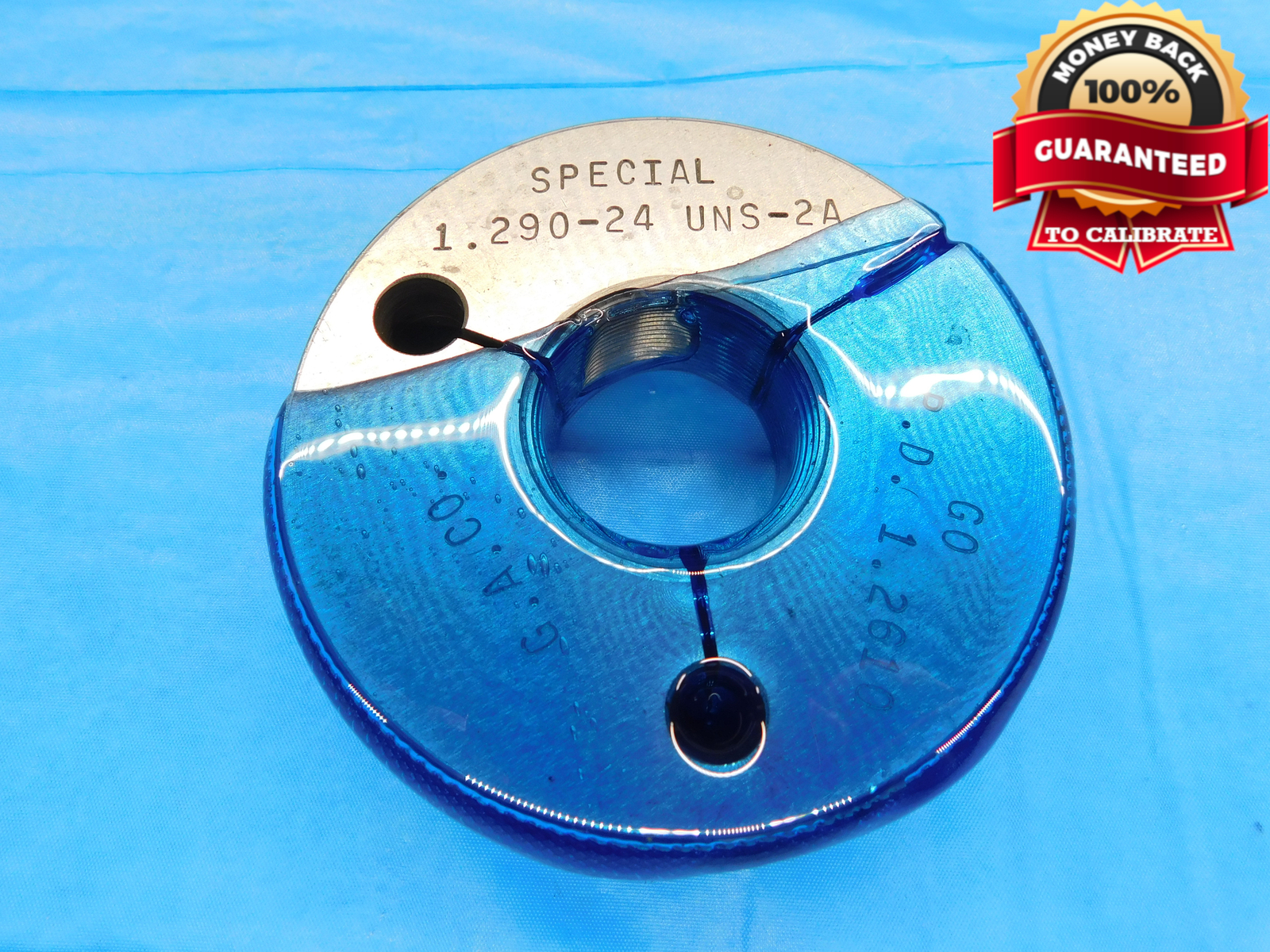 1.290 24 UNS 2A SPECIAL THREAD RING GAGE 1.29 1.2900 GO ONLY P.D. = 1.2610 CHECK
