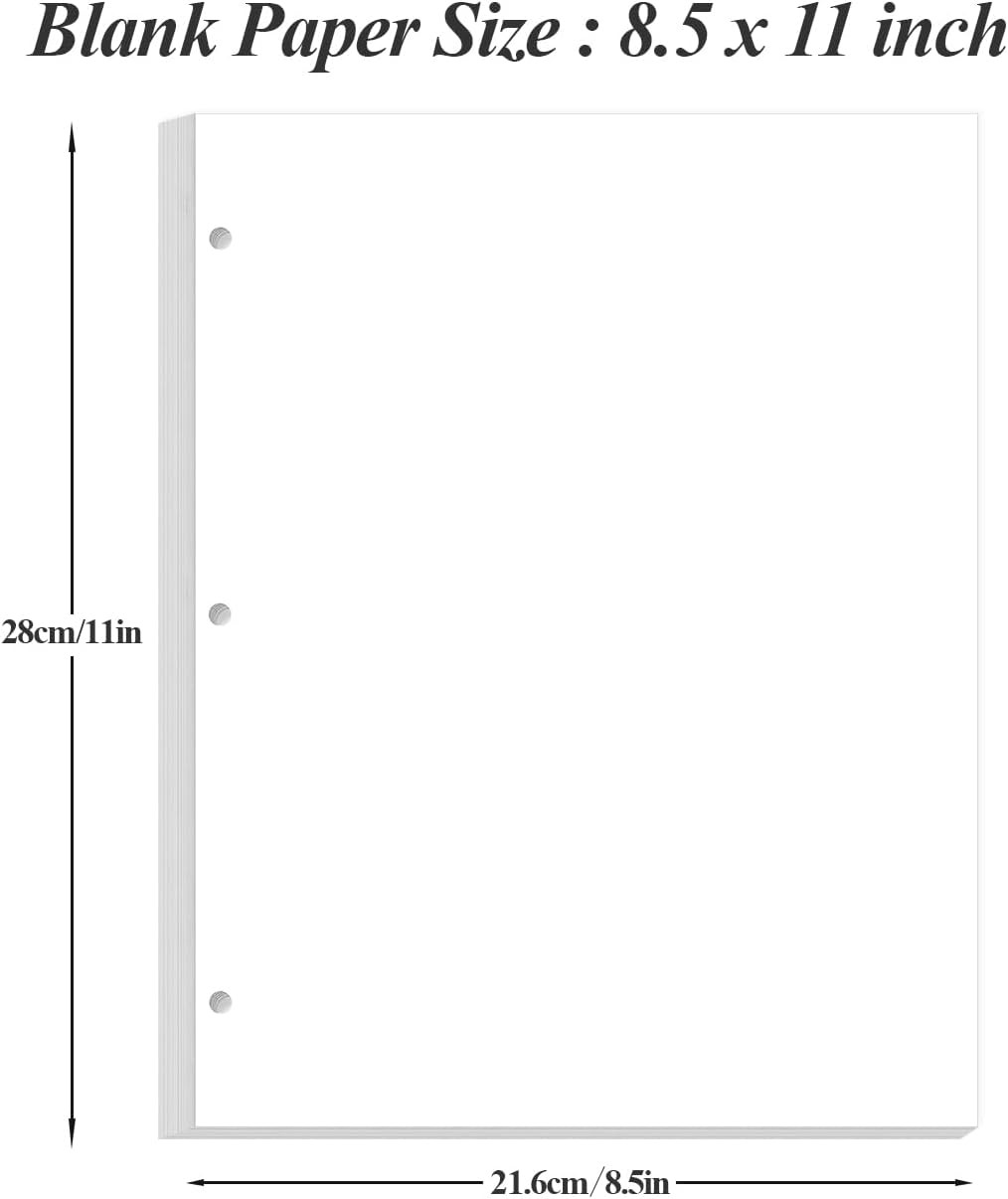 A4 Blank Filler Paper, 3-Hole Blank Paper, 100Sheets / 200Pages Loose-Leaf Paper
