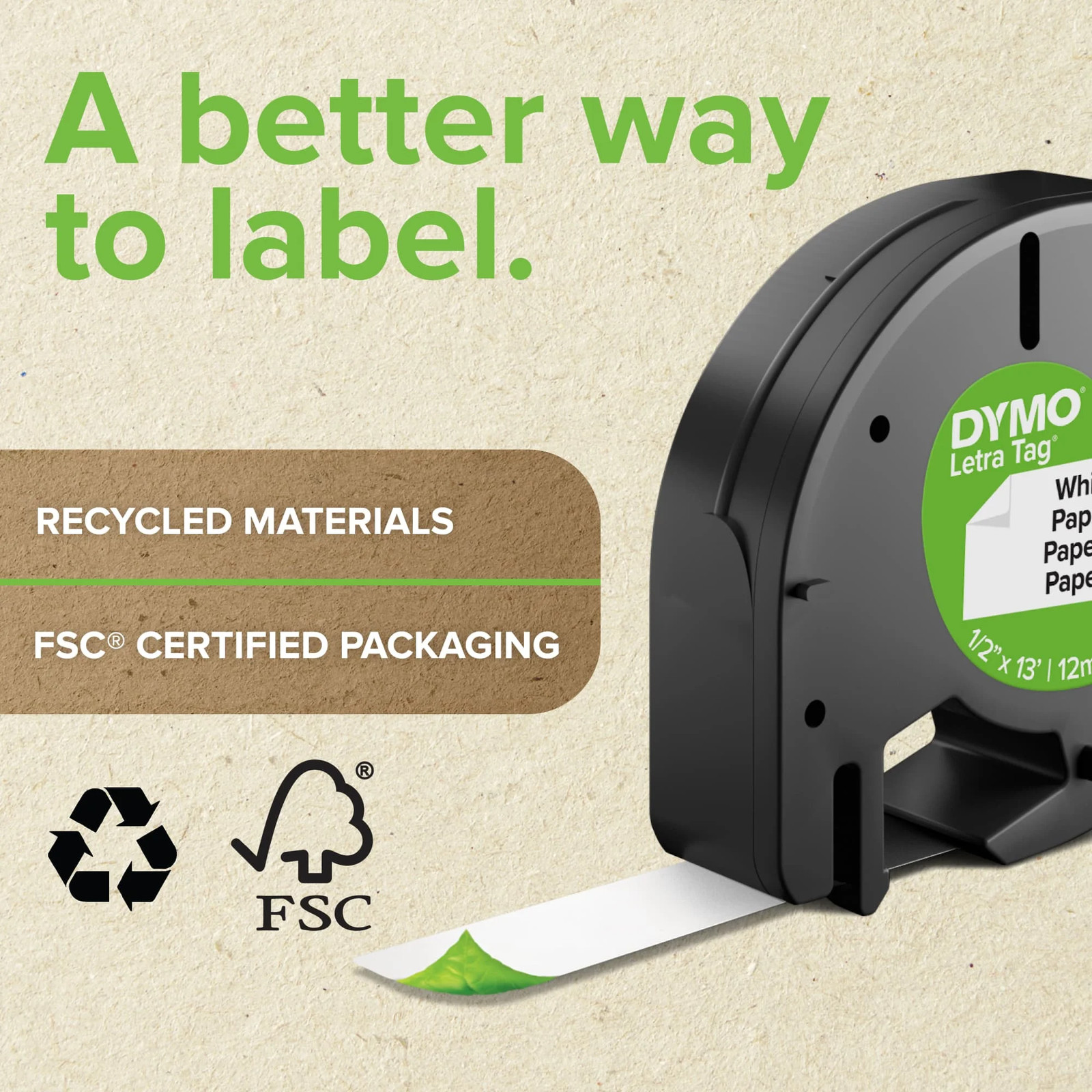 DYMO Labeling Tape for LetraTag 1/2″x13ft Black on Clear 1 Count