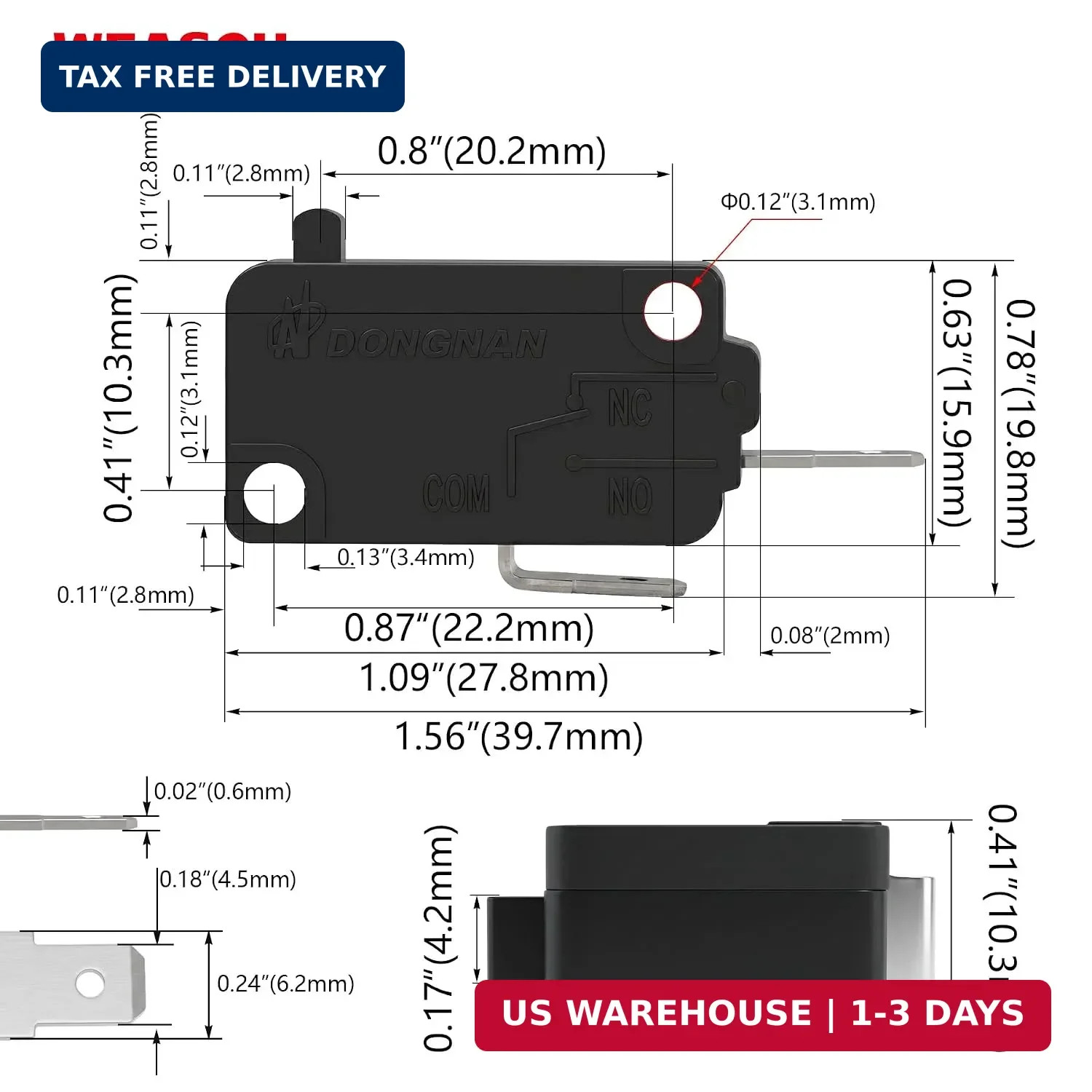 KW3AT Microwave Oven Door Switch, 4 Normally Open 2 Normally Closes | UL Recogni