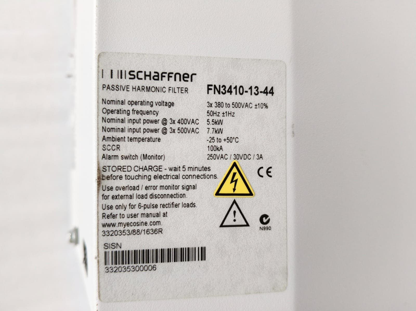 Schaffner Ecosine FN3410-13-44 Passive Harmonic Filter 380-500VAC 5.5kW 7.7kW
