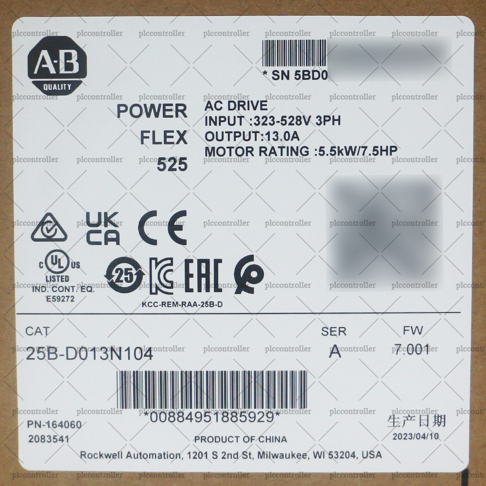 New Sealed Allen-Bradley 25B-D013N104 PowerFlex 525 5.5kW 7.5Hp AC Drive 3Phase