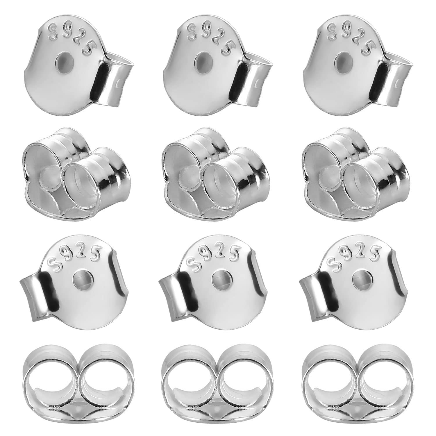 Hollosport S925 Sterling Silver Earring Backs 6.2×6.0x3.6mm Large,