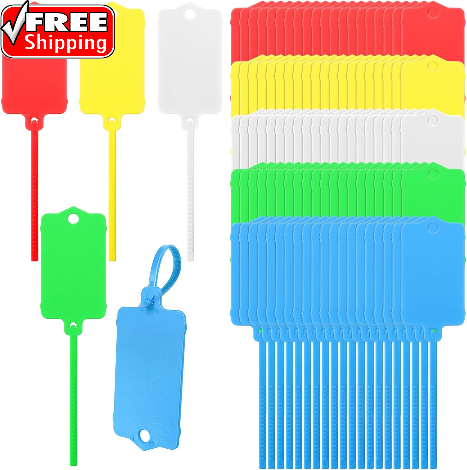 100 Pcs 1.46“ X 2.48” Plastic Shipping Tags, Multicolored | Waterproof Blank Lab