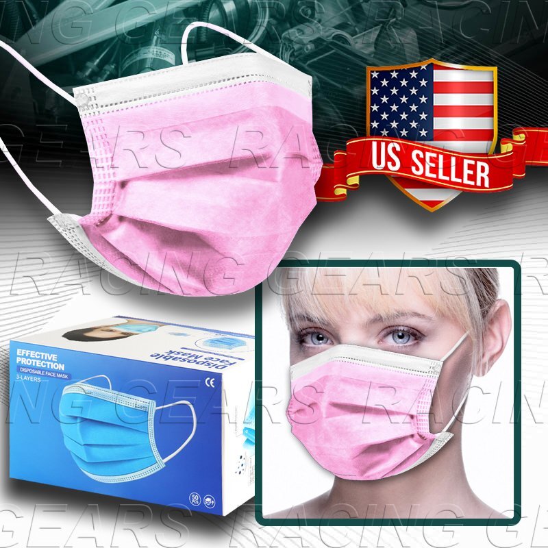 Disposable 50PCS Face Mask Non Medical Surgical Mouth Nose Earloop Cover PINK