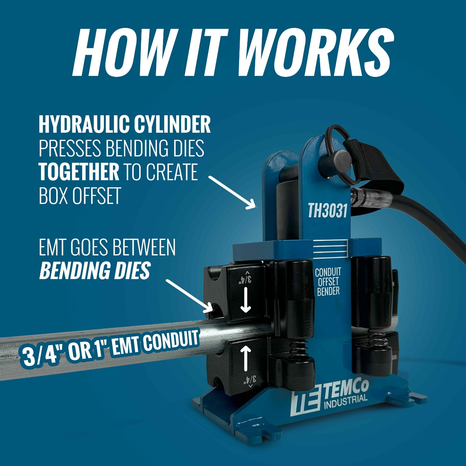 TEMCo Industrial TH3031 1″ & 3/4″ Conduit Offset Bender
