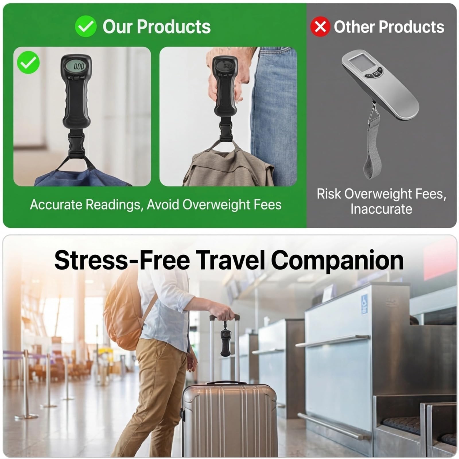 Portable Digital Luggage Scale, 50kg/110lb Capacity with LCD Display, Electro…