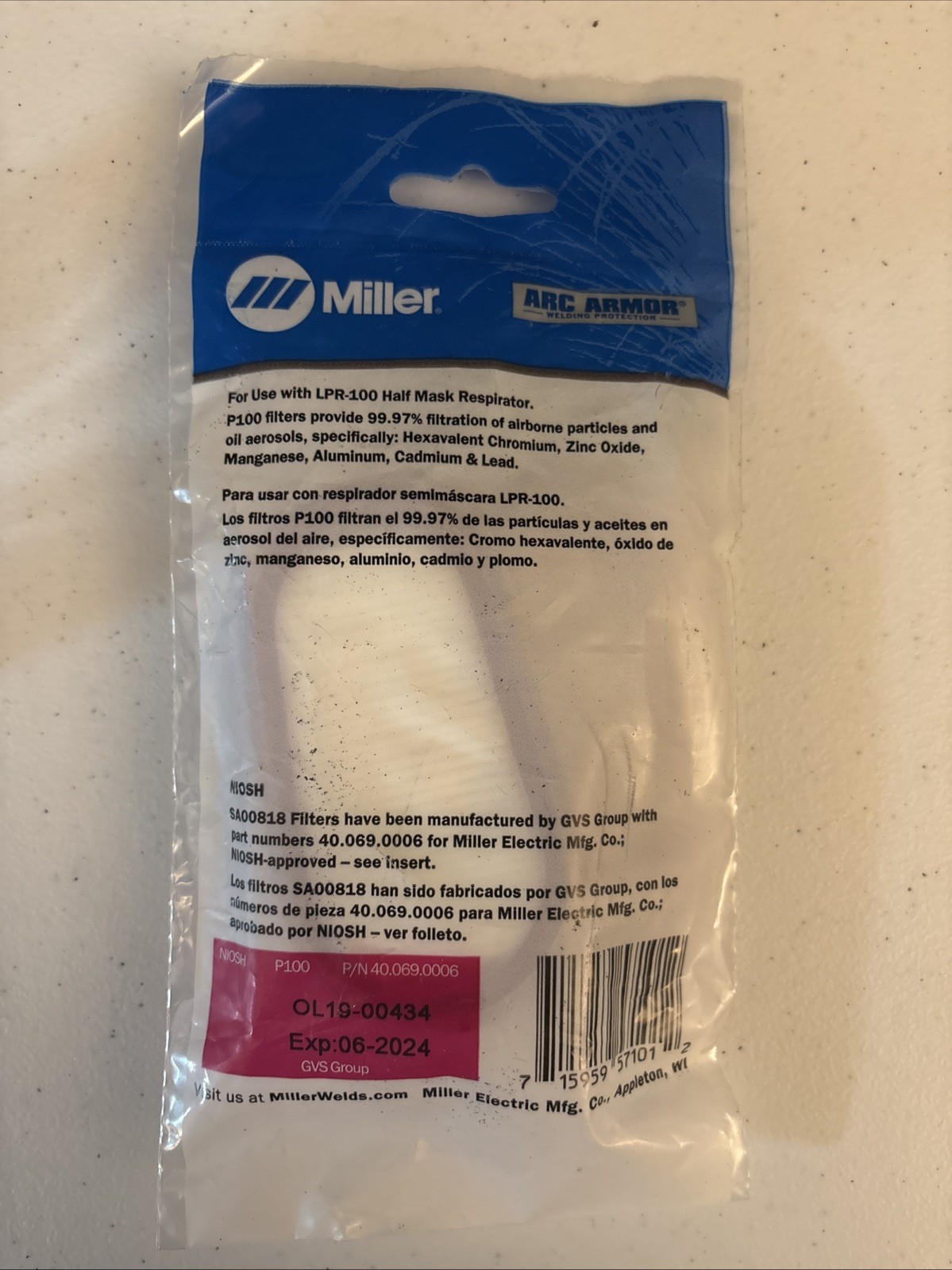 Miller P100 Replacement Filter for LPR-100 – SA00818 (2 Pack)