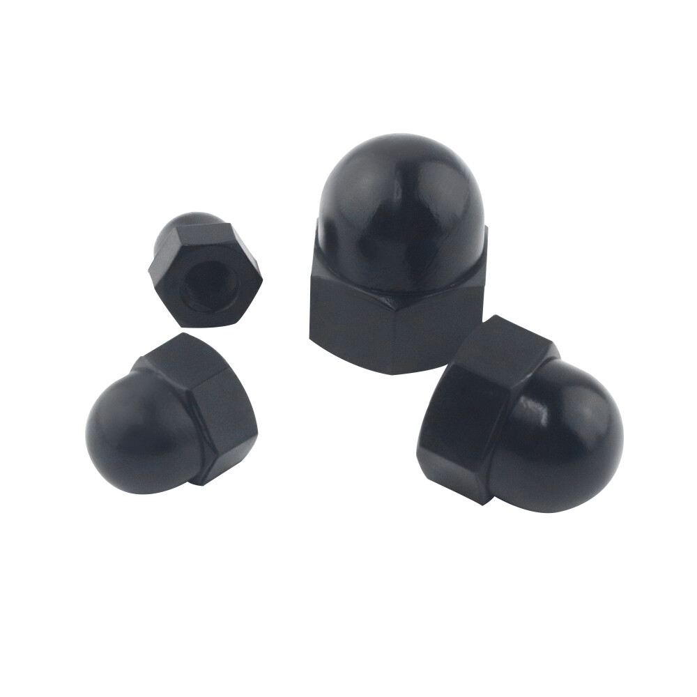 7Sizes 130Pcs Black Nylon Acorn Nut Metric Inner Threaded Cap Nuts Assortment