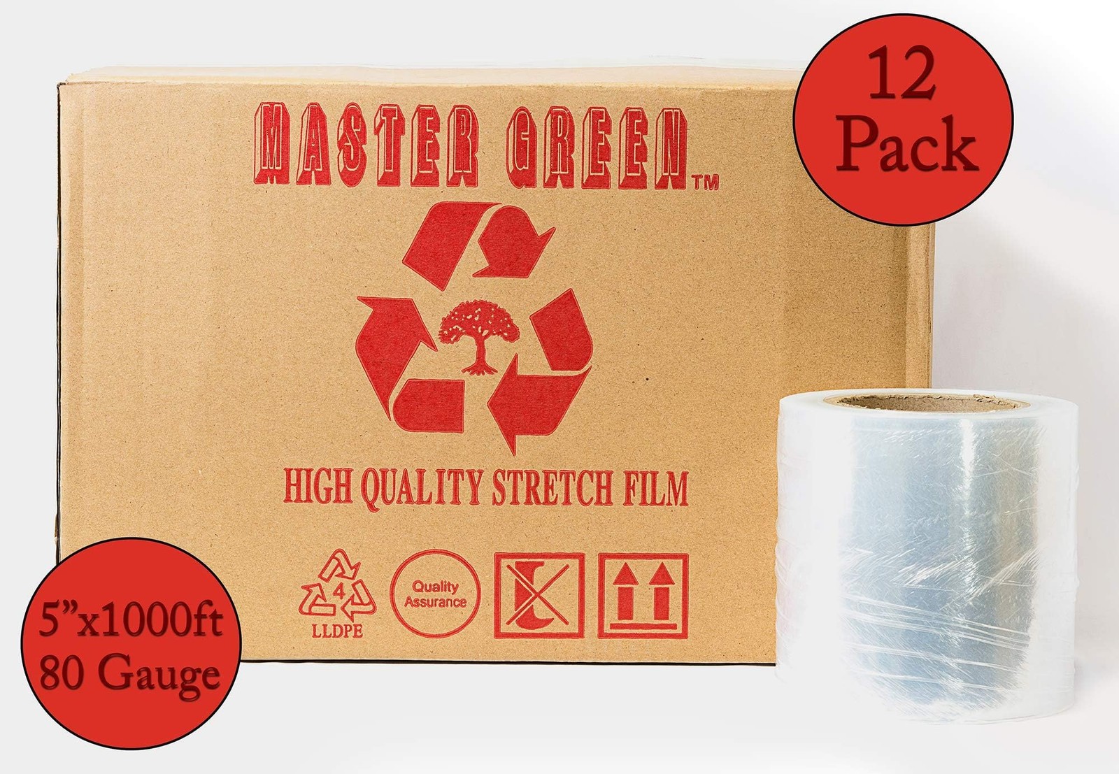 5″ x 1000ft 80 Gauge Pack of 12 Rolls Clear Plastic Mini Hand Stretch Shrink…