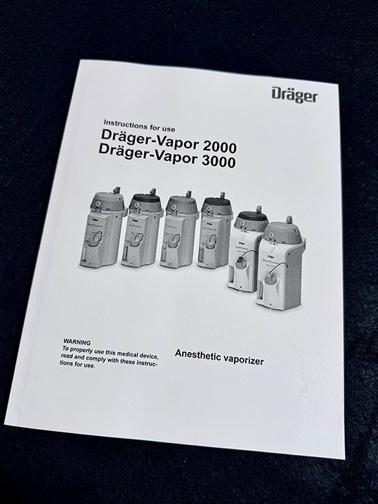 Drager Vapor 2000 Sevoflurane Anesthesia Vaporizer, AutoExclusion, Drager Fill