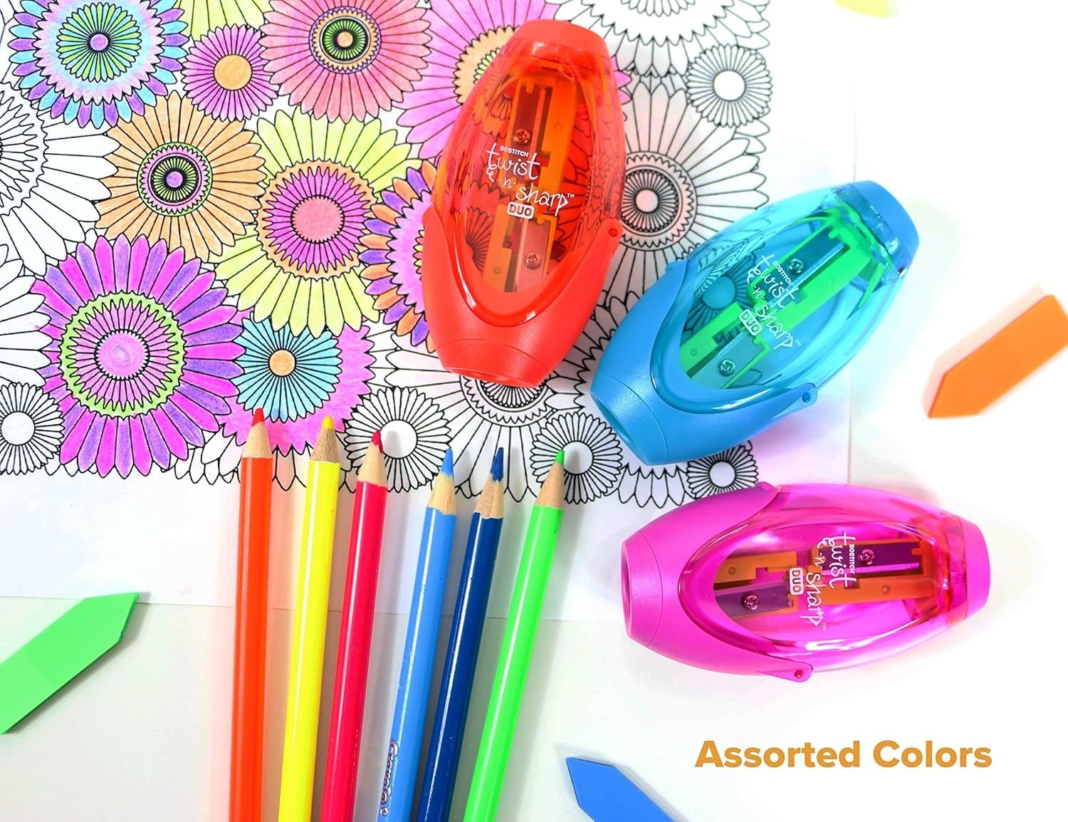 Ergonomic 2-Hole Manual Pencil Sharpener with Ratchet Technology for Classroom