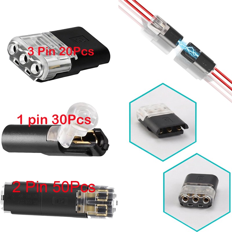 500Pcs 1/2/3 Pin Electrical Wire Connectors Kit Quick Splice Wire Connectors