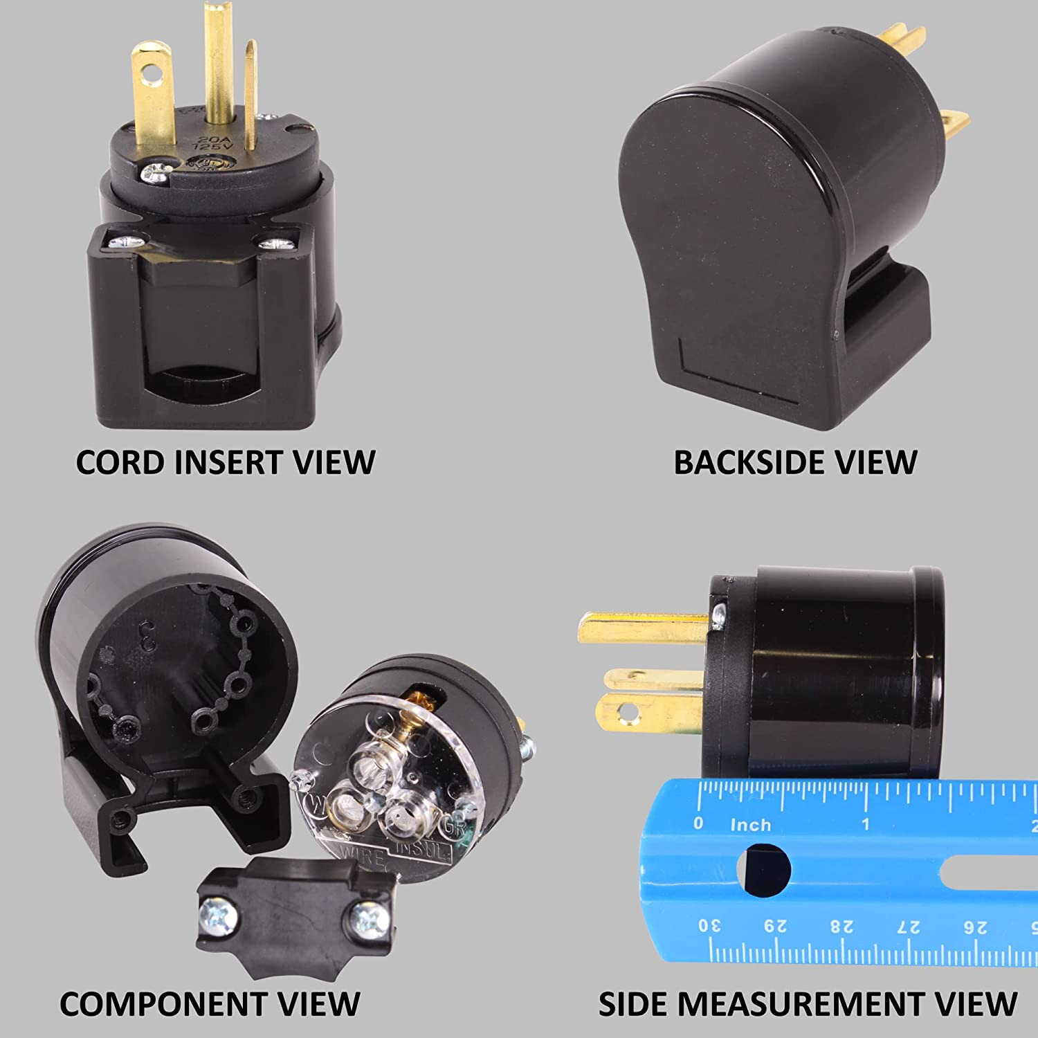 20 AMP MALE 90 Degree Extension Cord Replacement Ends Power Angled Plug Repair