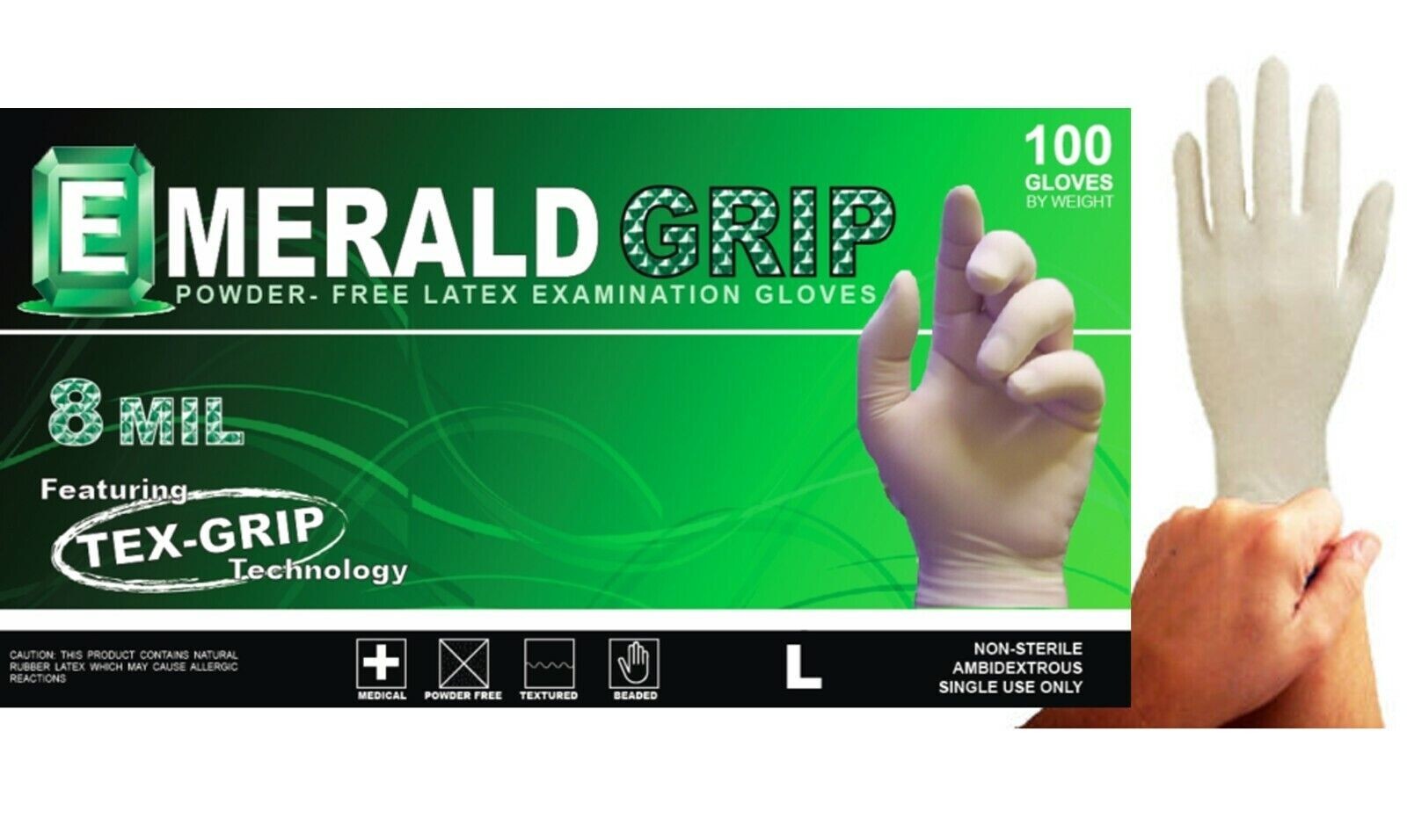 Emerald Grip Powder-Free Latex Exam Gloves Medical Grade Heavy Duty 8 Mil