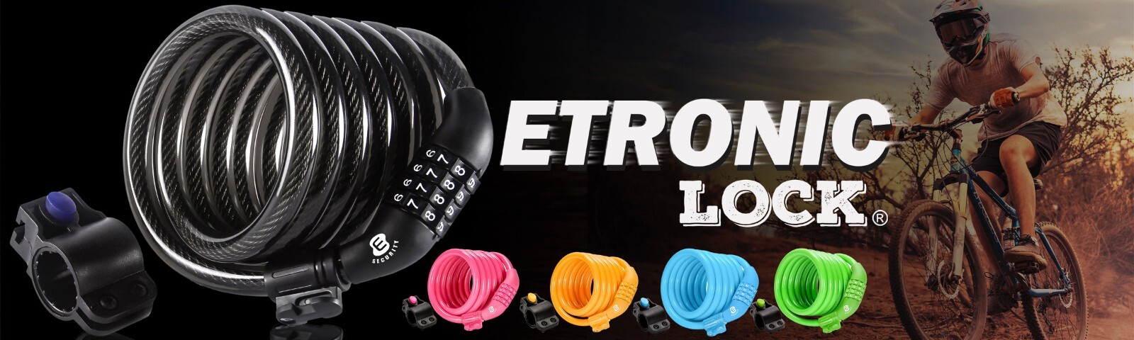2-Pack ETRONIC 6 ft. Bike Lock Cable, Resettable Combo, Anti-Theft Security, BK
