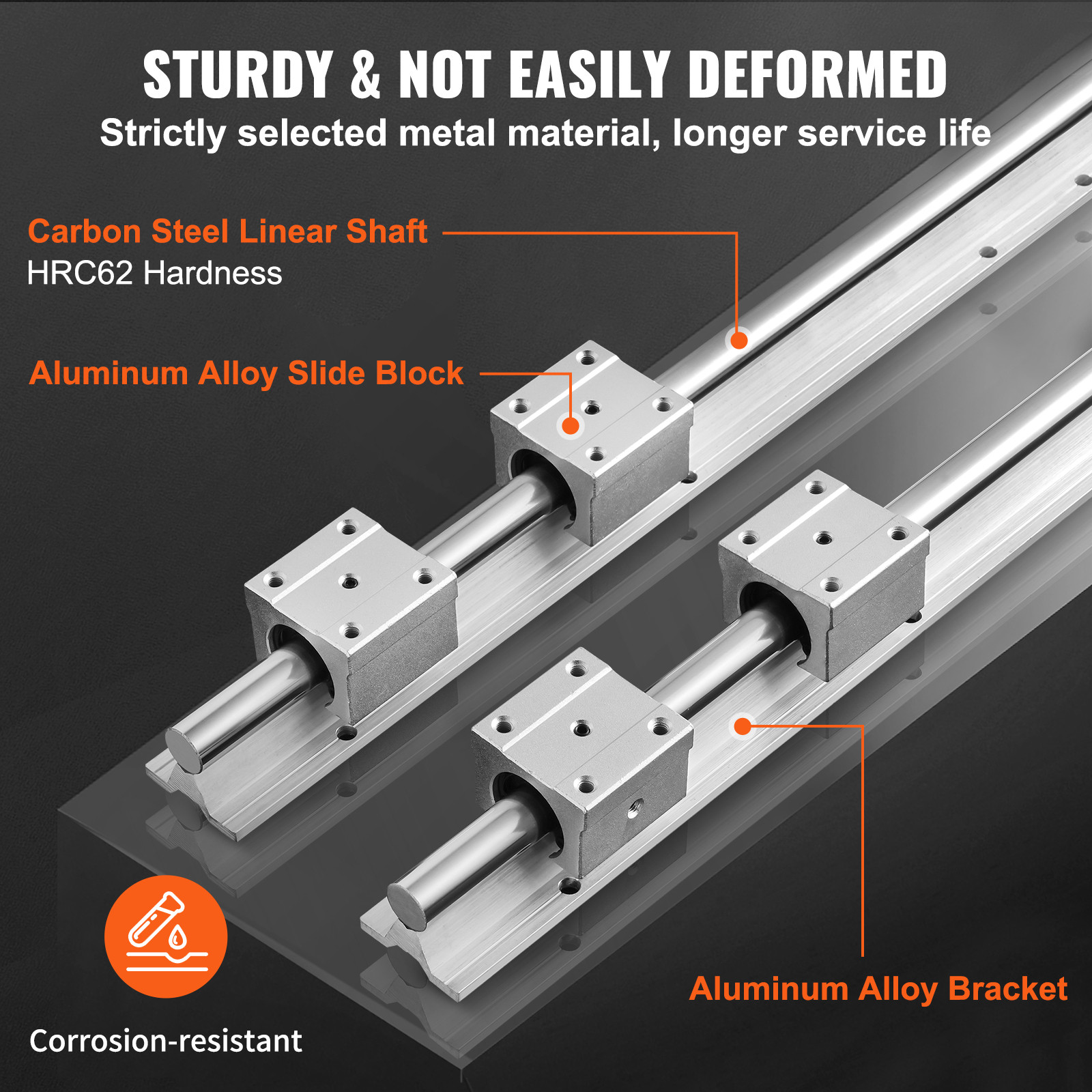 VEVOR 2PCS SBR20 1800mm Linear Guide Rail Slide Rail 4 PCS SBR20UU Bearing Block