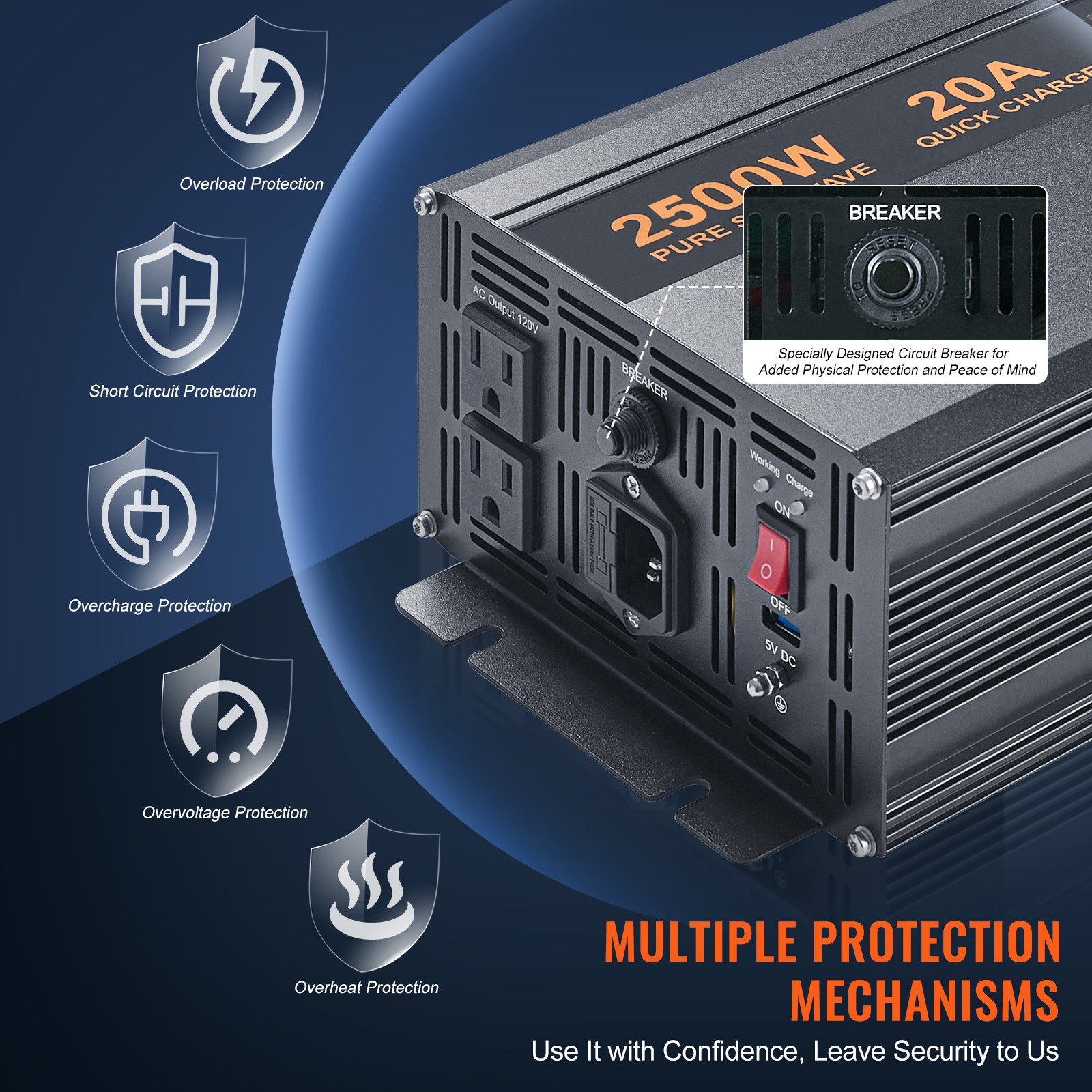 VEVOR 2500W Sump Pump Battery Backup System Inverter LCD Emergency Power Outage