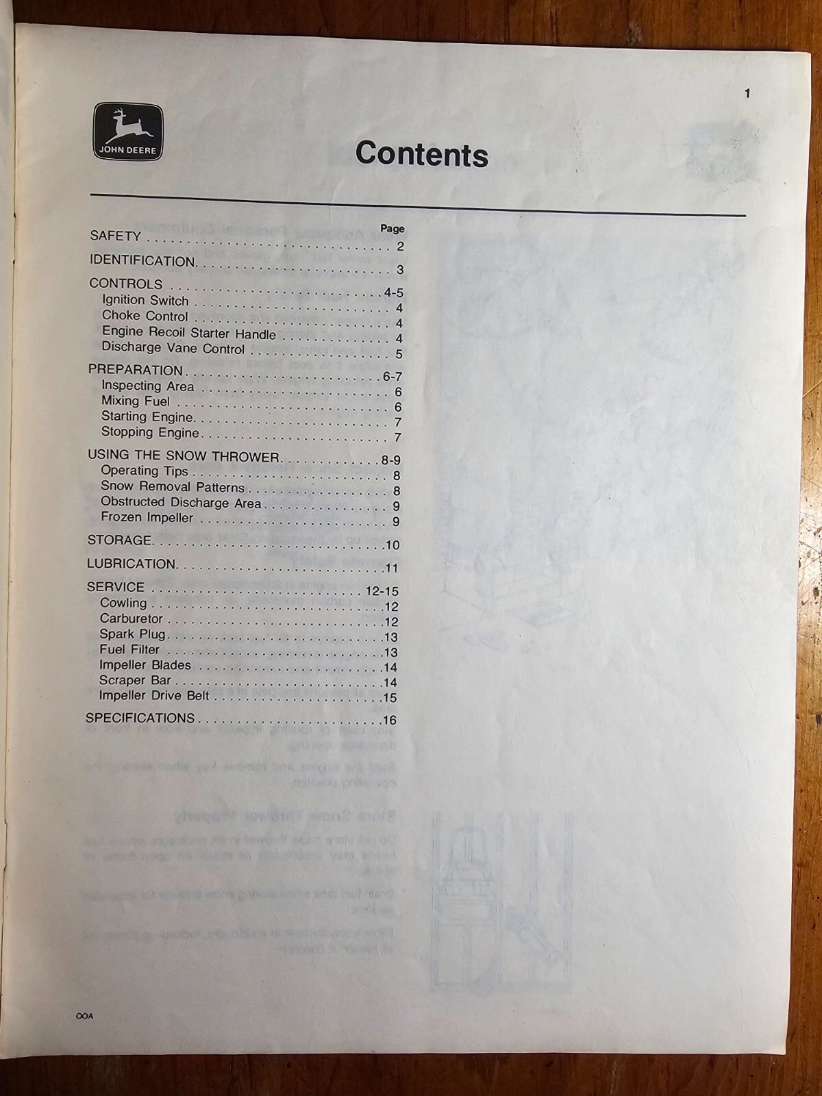 John Deere 320 Snow Thrower S/N -44999 Owner’s Operator’s Manual OM-TY3896 F8