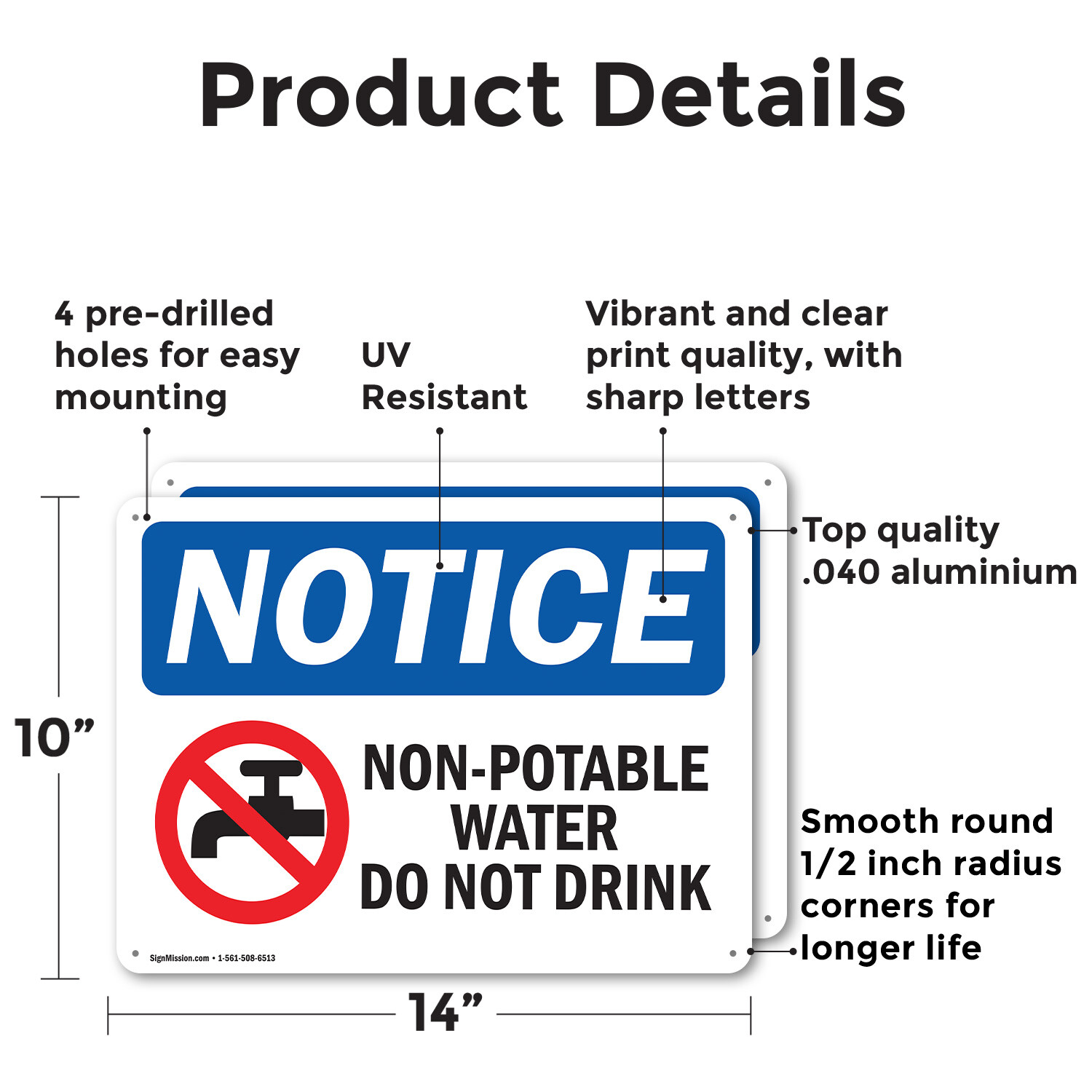 (2 Pack) Non-Potable Water Do Not Drink OSHA Notice Sign Decal Metal Plastic
