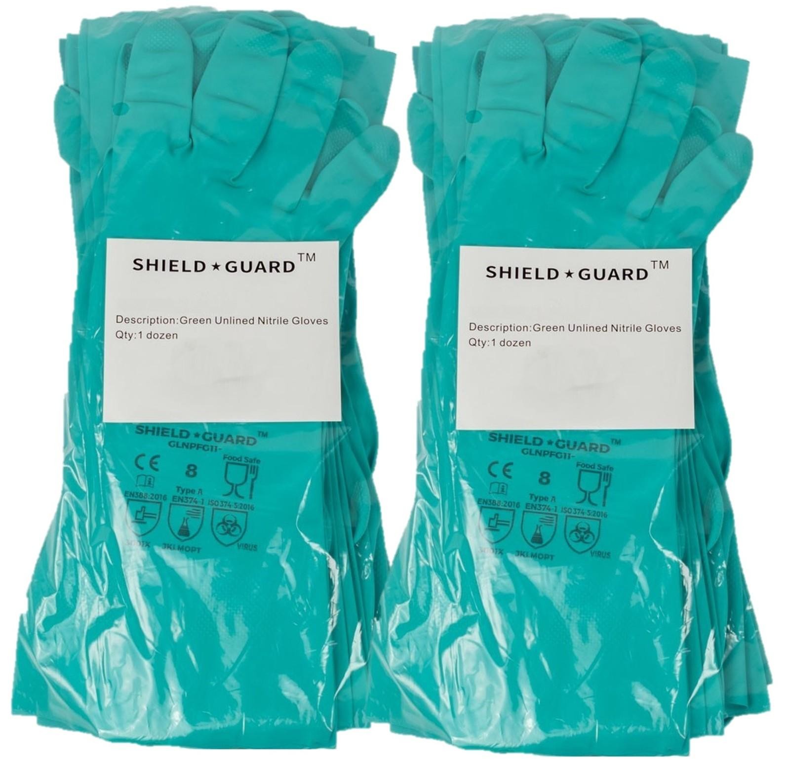 24 Pairs Green Chemical Resistant Diamond Textured Nitrile Gloves Industrial/2XL