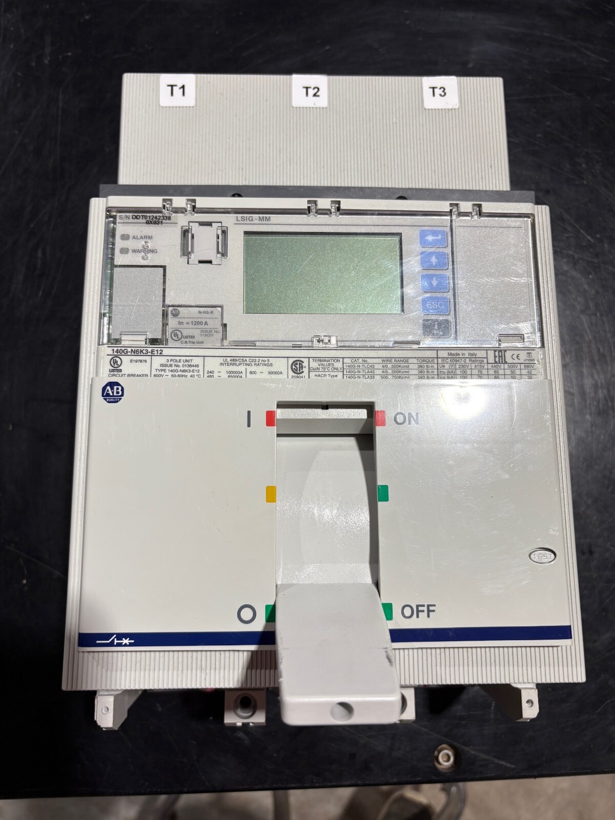 Allen Bradley 140G-N6K3-E12 Circuit Breaker, 1200A, 65kA, 480V, LSIG MM, 3P MCCB
