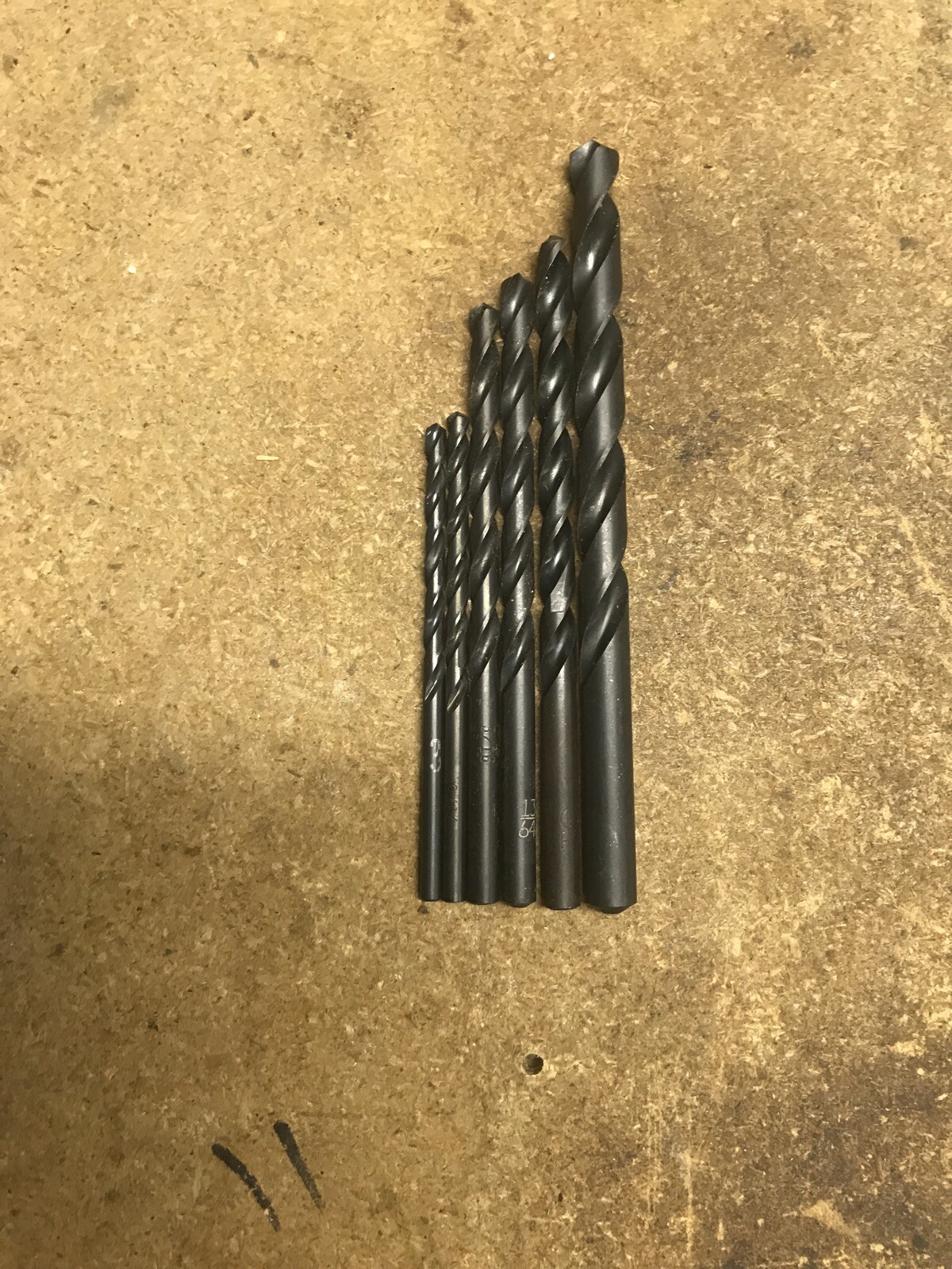 Lot Of 6 Assorted Black Oxide High Speed Flat Shank Drill Bits, Multiple Brands