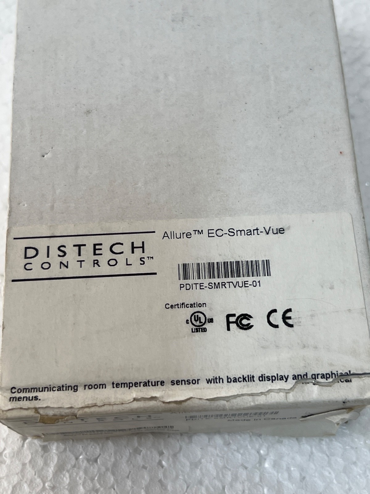 Distech Controls PDITE-SMRTVUE-01 Allure EC-Smart-Vue Room Temp Sensor