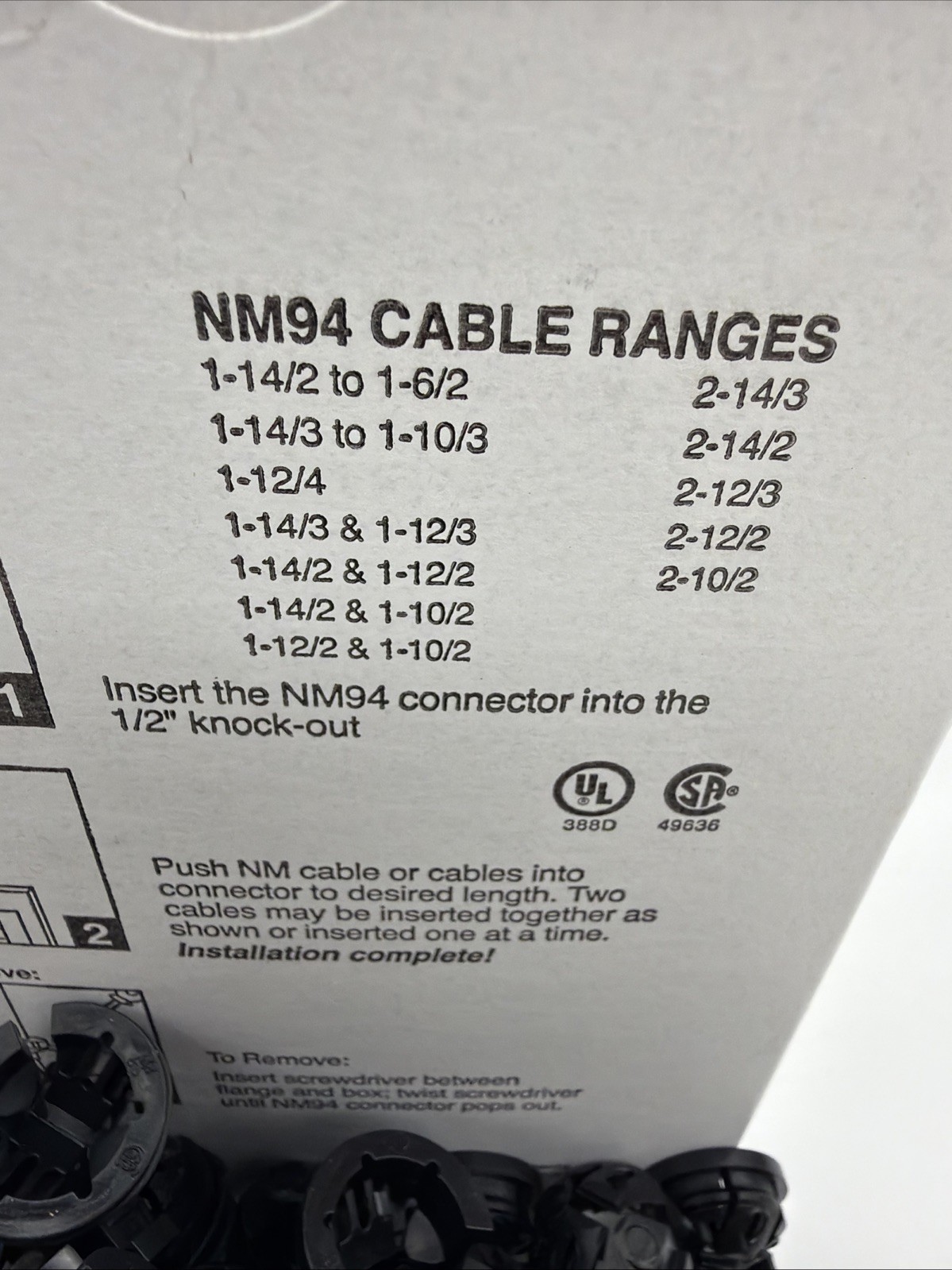 ARLINGTON NM94 1/2” NM CABLE CONNECTORS PUSH-IN ROMEX CLAMP 250 PACK NEW