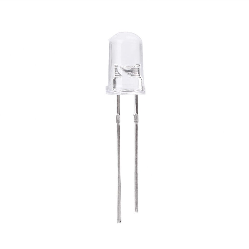 100x White LED 5mm Round Top Transparent Clear Tip PCB Board Solder F5 Bulbs