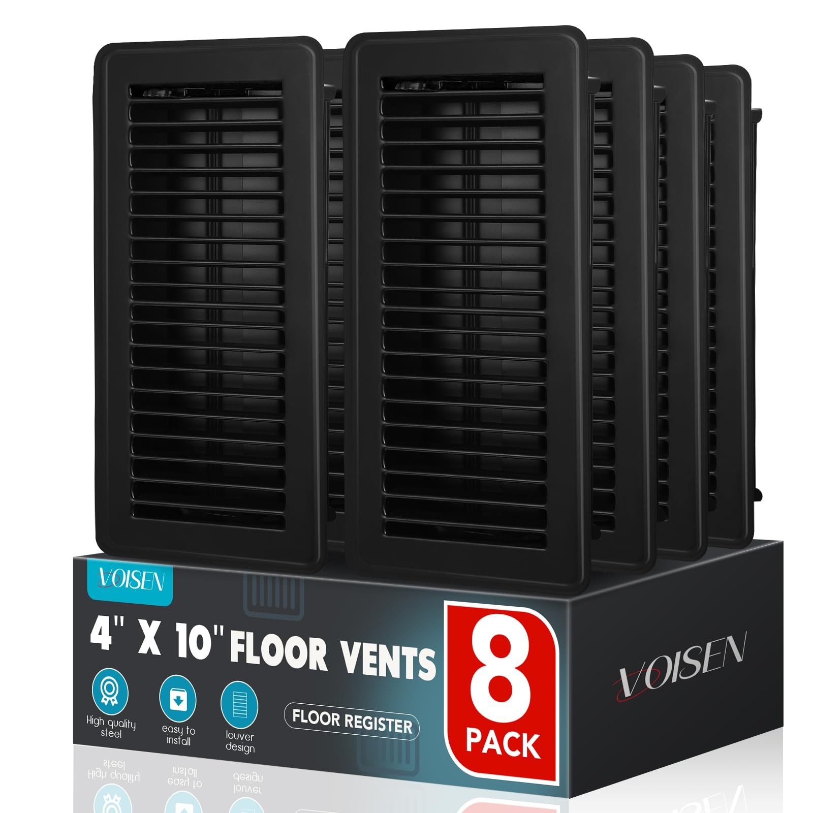 VOISEN Floor Register 4×10, 8 Pack Black Vent 4×10 Inches, 8PCS