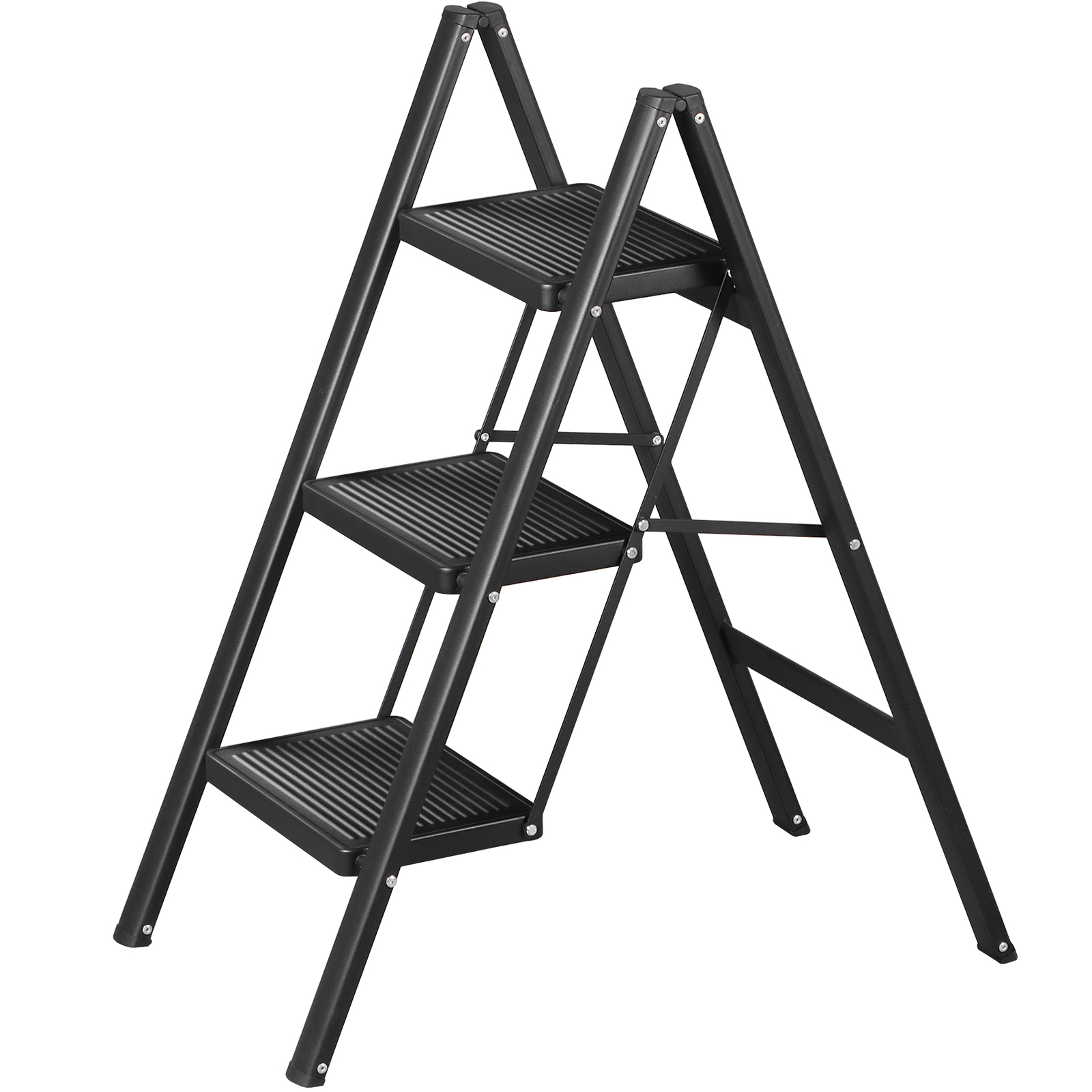 Step Ladder 3 Step Folding Step Stool 330 Lbs for Home Tall Kitchen/Closet Black