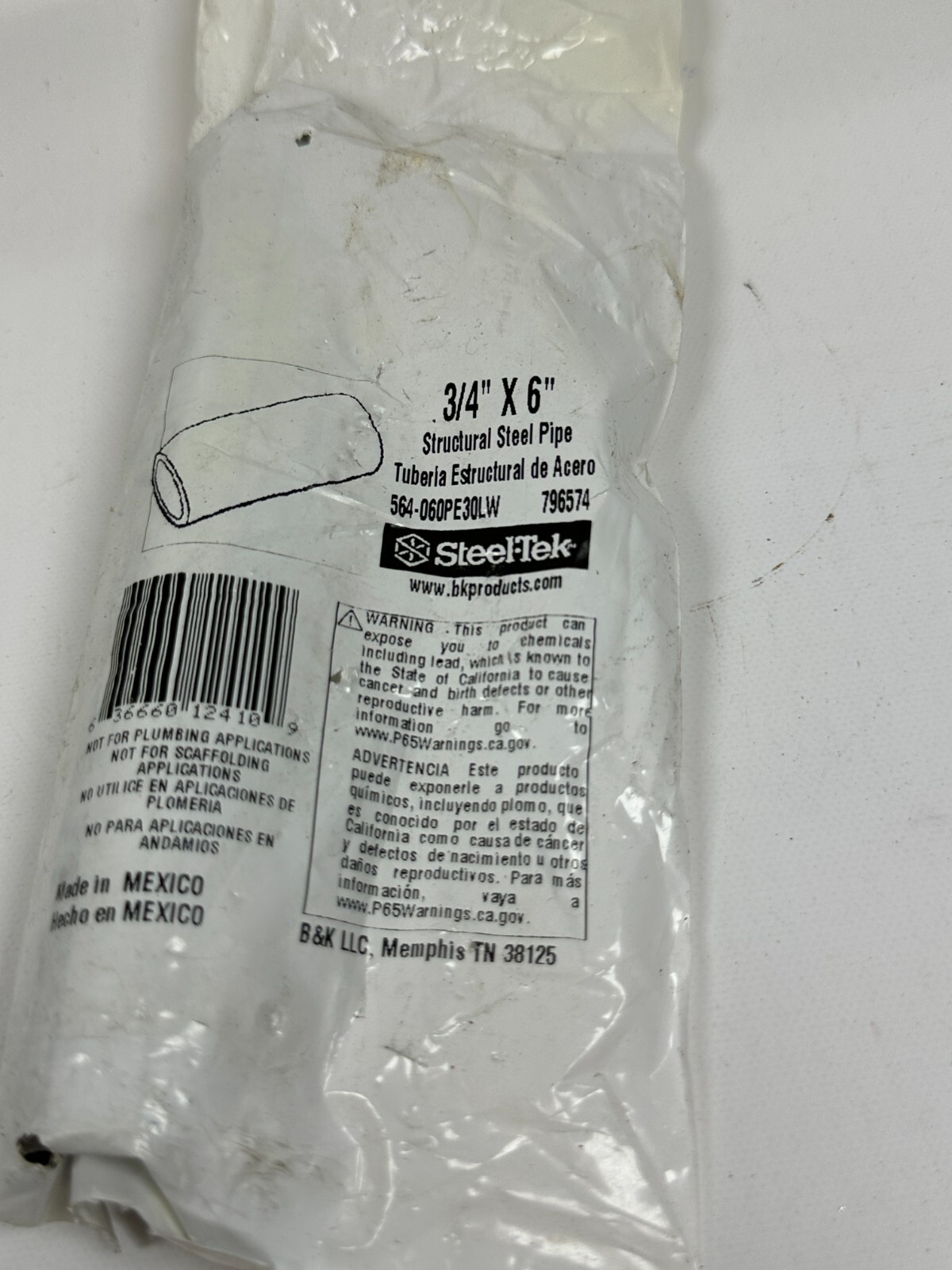 Steel-Tek 3/4″ x 6″ Structural Steel Pipe 564-060PE30LW 796574 NEW In Bag