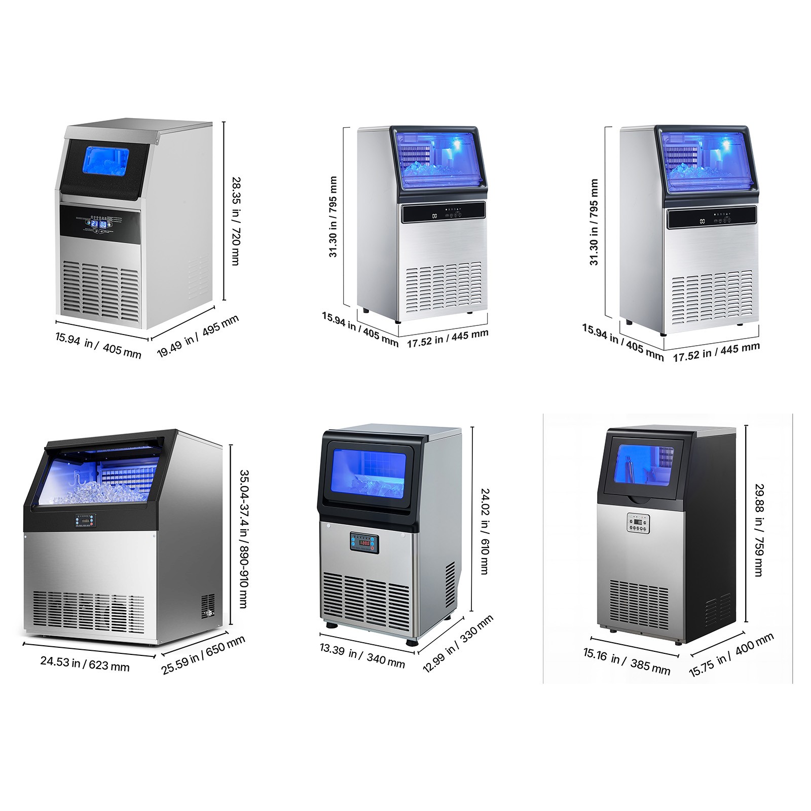 Uimoso 80/100/130/160/200/360lbs Commercial Ice Maker Built-in Ice Cube Machine