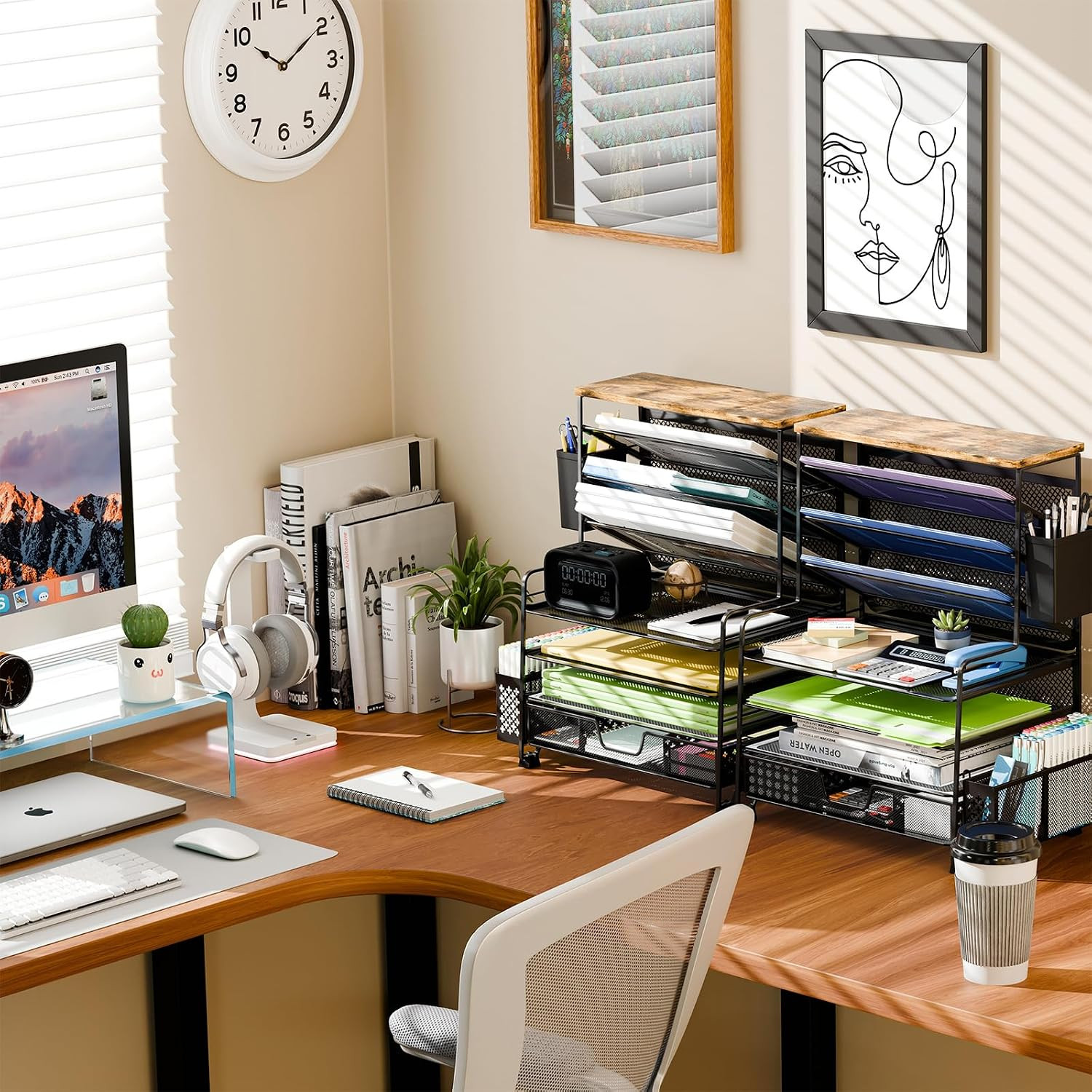 8 Tier Desk File Organizer with Sliding Drawer, Desktop Organizers and Accessori