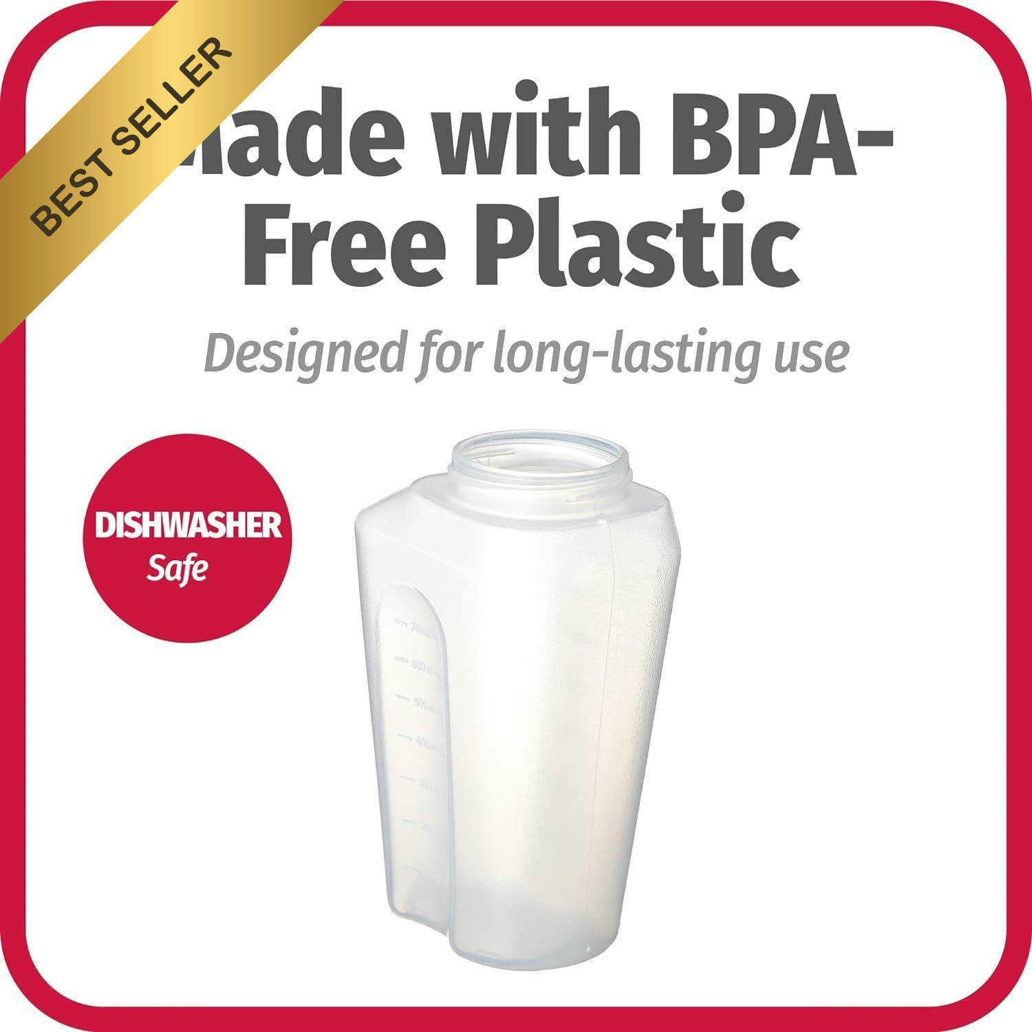 GoodCook 1 Quart Bottle with Snap Lock Easy-Pour 32 Ounces, Clear and Red