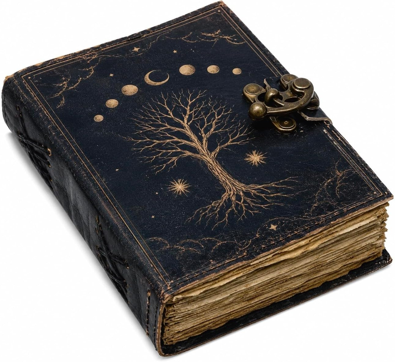 Spell Book of Shadows Journal with Lock Clasp Vintage Handmade Leather Luna Moth