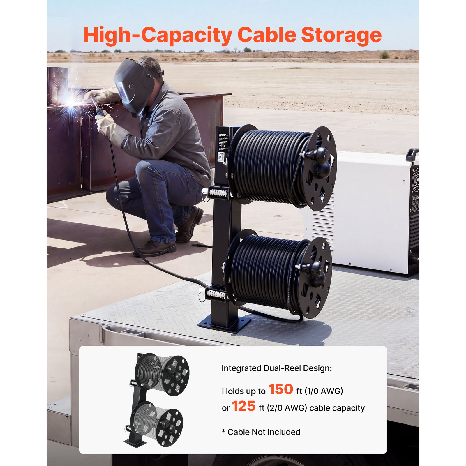 Uimoso Durable Dual Welding Cable Reel for 150FT 1/0 & 125FT 2/0 Cables