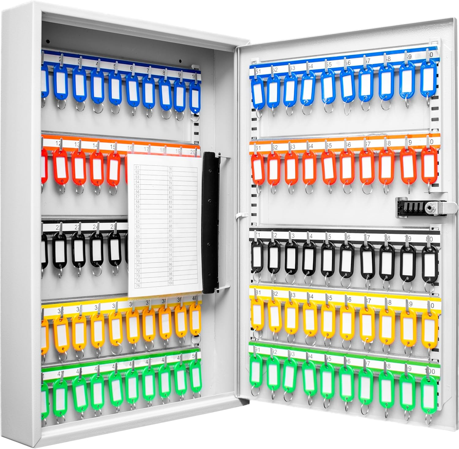 100 Position Combination Key Lock Box – Wall Mount Steel Key Cabinet with Adjust