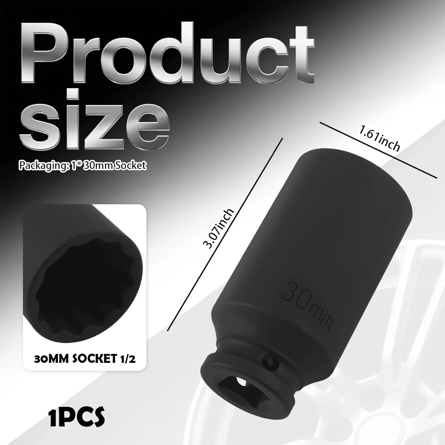 30mm Socket 1/2″ Drive,12-Point Impact Socket for Axle Nut & Hub Lock Nut Remova