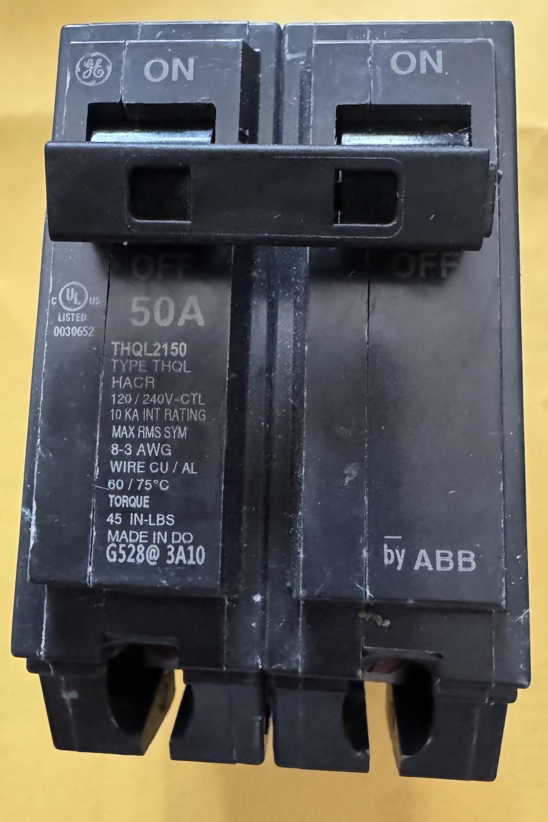 GE/ABB THQL2150 Circuit Breaker 2P 50A AMP Type THQL 120/240V