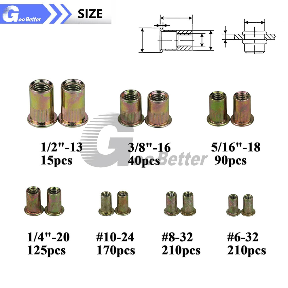 860Pcs Rivet Nut Kit UNC Rivnut Nutsert Assortment #6-32 #8-32 #10-24 1/4″ 5/16″